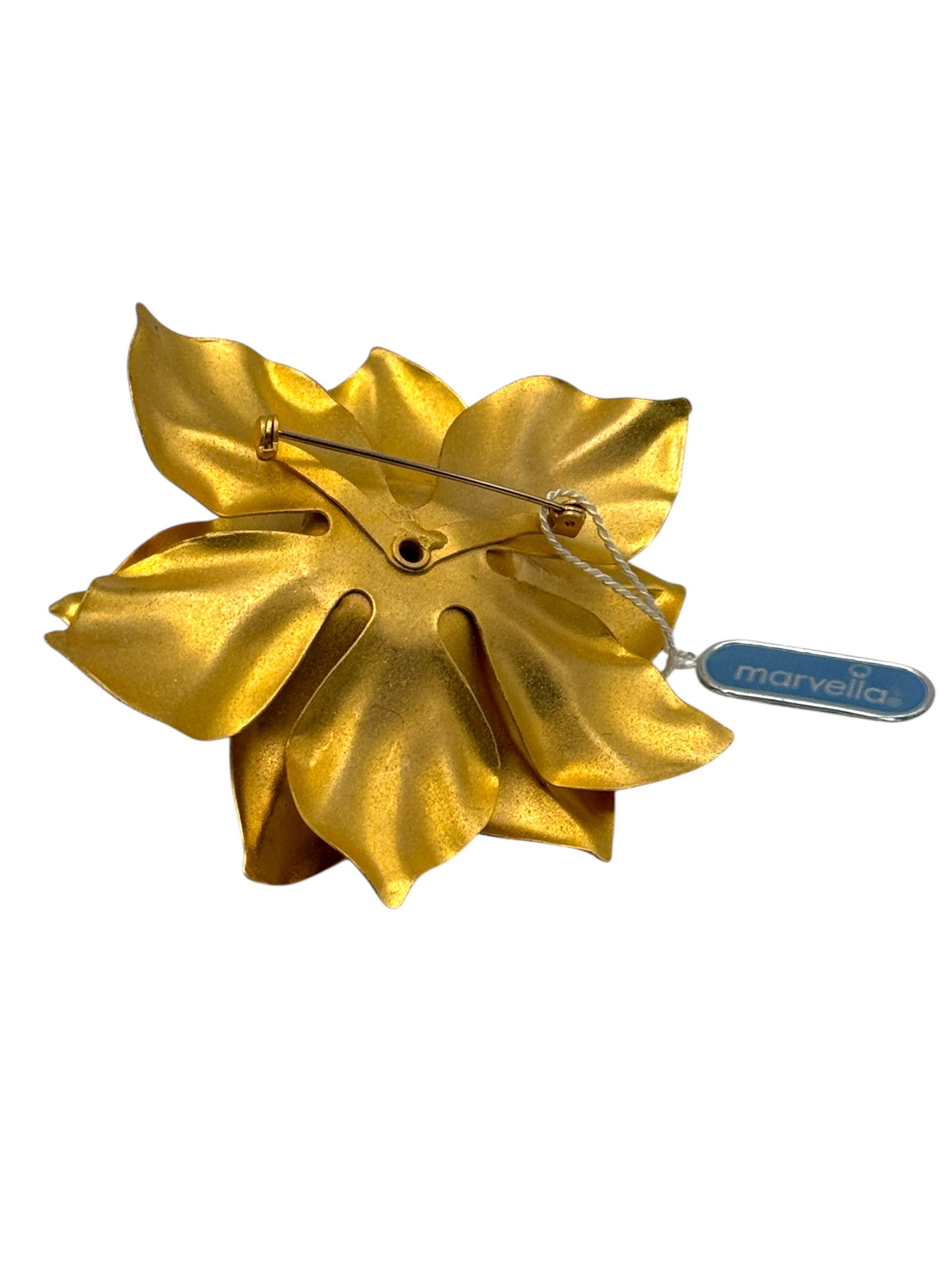 Vintage Marvella Gold-Tone Dimensional Flower Brooch – Original Tag, Statement Floral Pin (Unsigned)