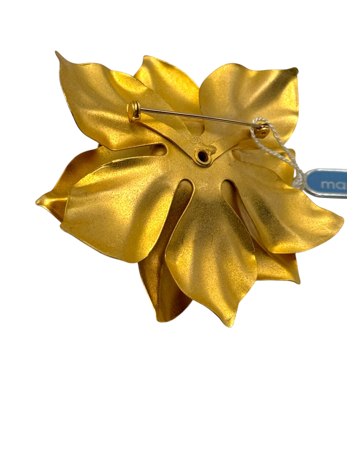 Vintage Marvella Gold-Tone Dimensional Flower Brooch – Original Hang Tag, Statement Floral Pin (1960s–70s)