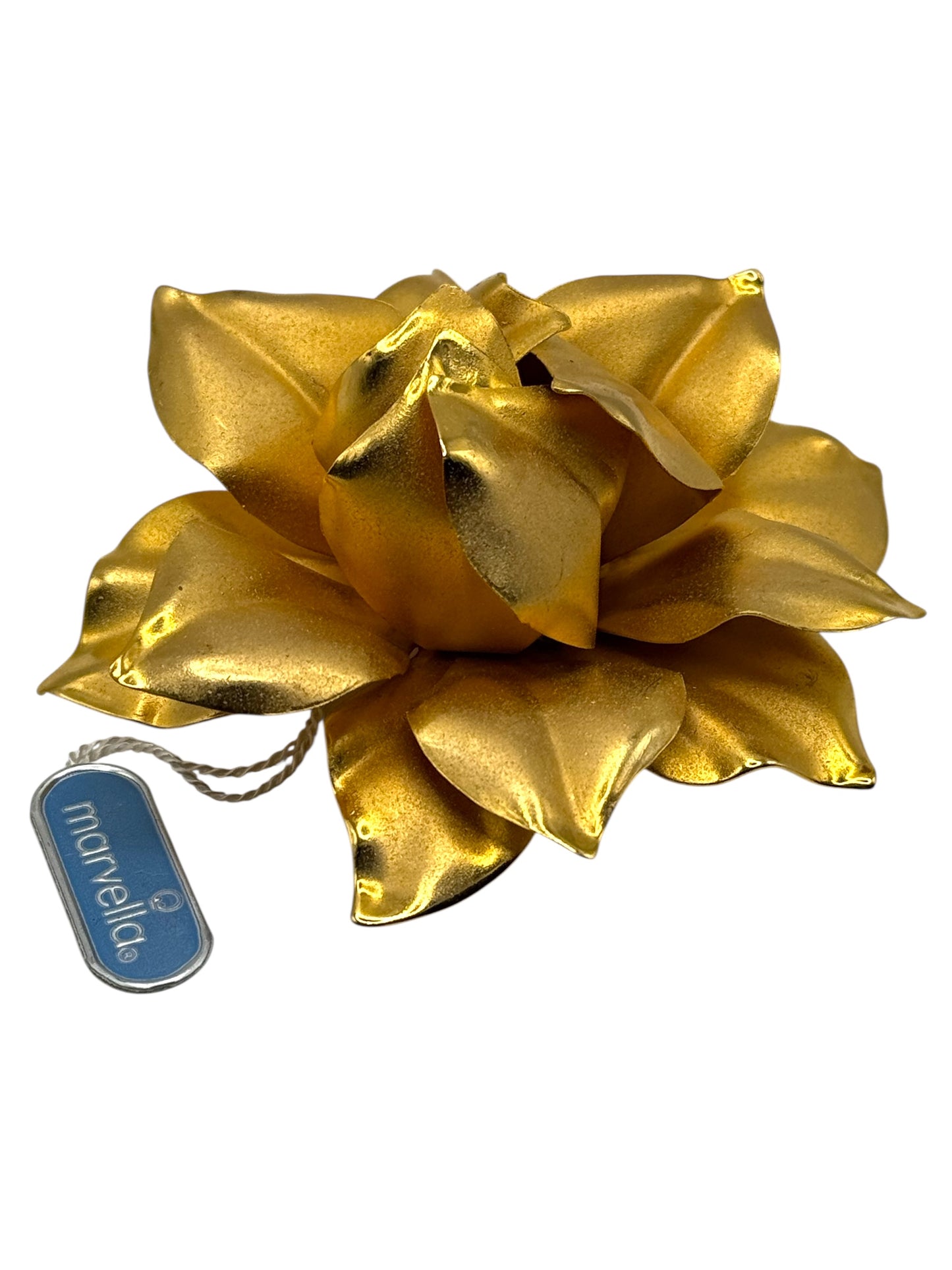 Vintage Marvella Gold-Tone Dimensional Flower Brooch – Original Tag, Statement Floral Pin (Unsigned)