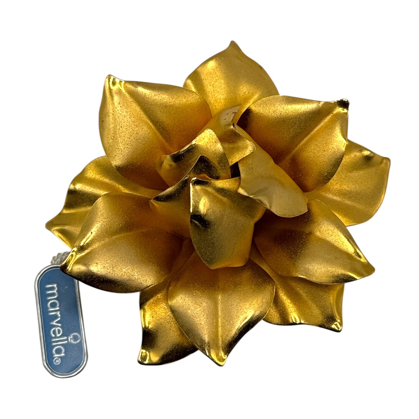 Vintage Marvella Gold-Tone Dimensional Flower Brooch – Original Tag, Statement Floral Pin (Unsigned)
