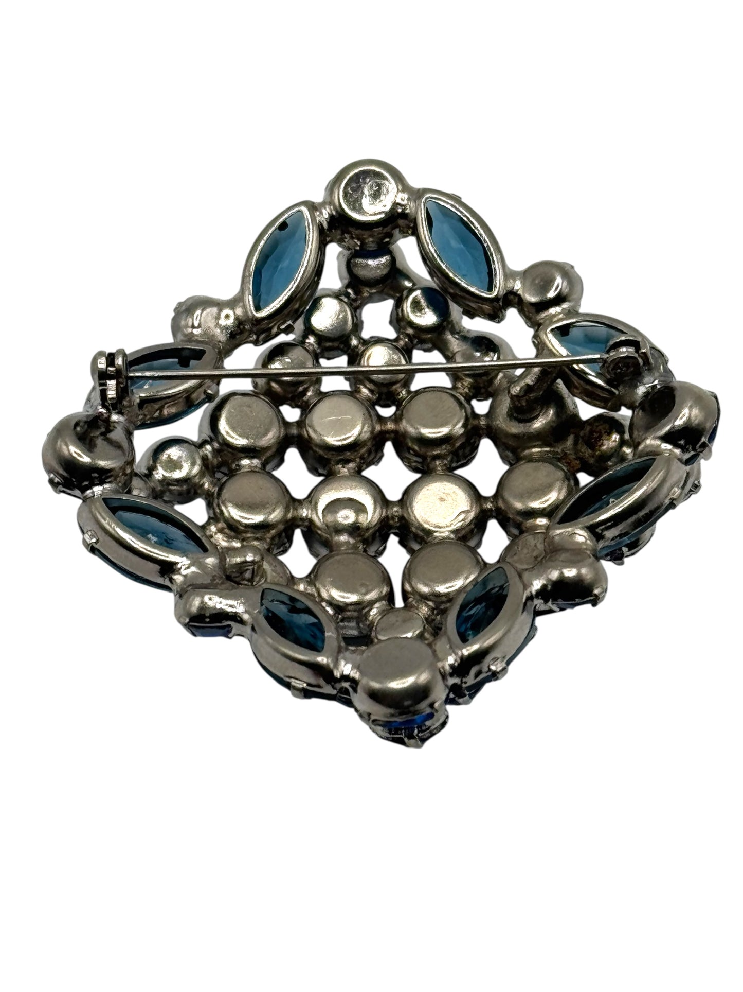 Vintage 1960s Sapphire Blue Aurora Borealis Domed Rhinestone Brooch | Layered Mid-Century Statement Jewelry