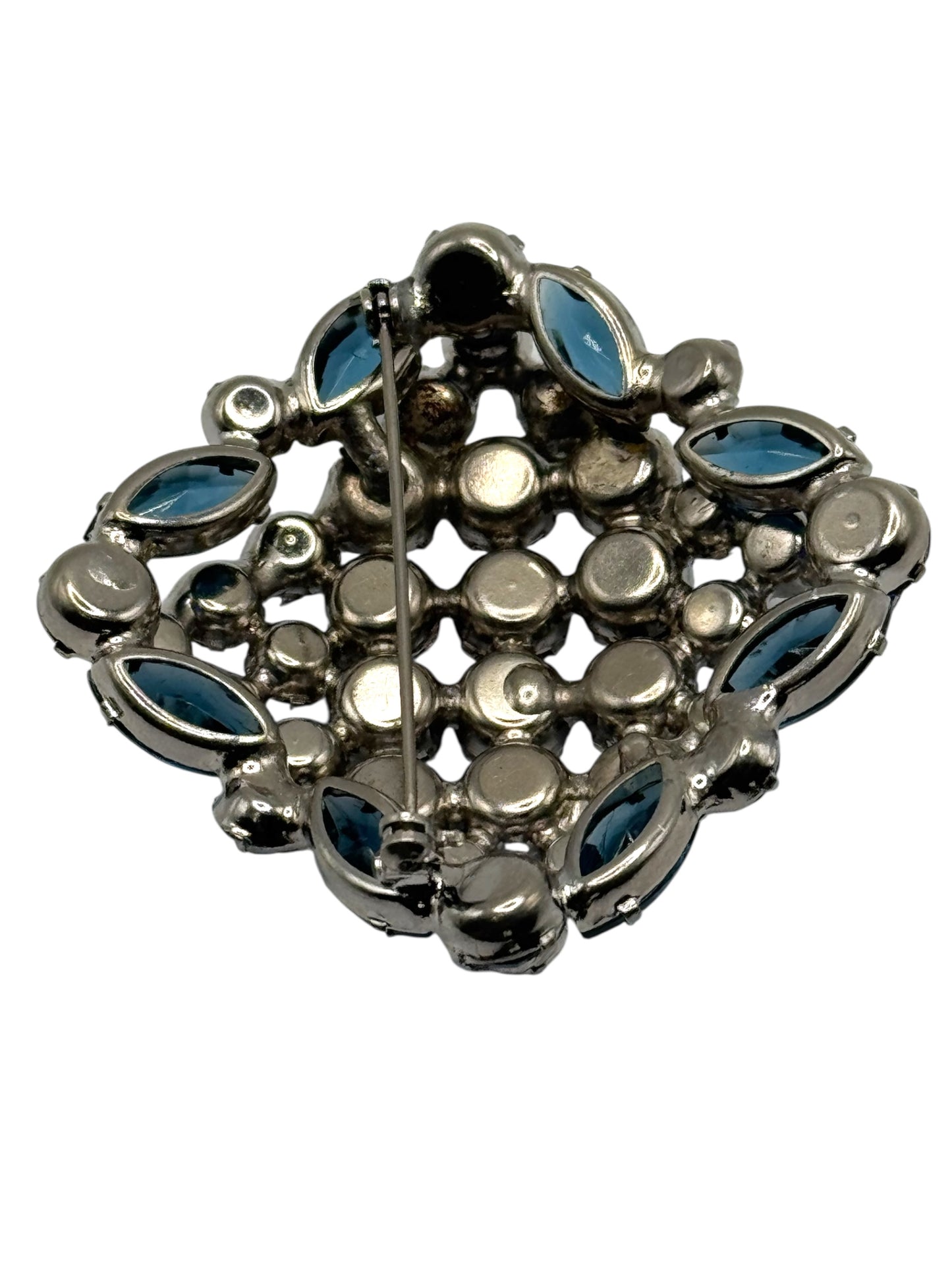 Vintage 1960s Sapphire Blue Aurora Borealis Domed Rhinestone Brooch | Layered Mid-Century Statement Jewelry