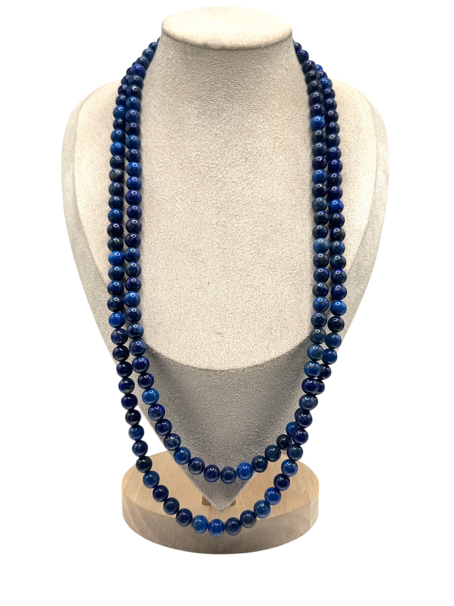 Vintage 52-Inch Lapis Lazuli Necklace – 8mm Natural Stone Beads with 925 Sterling Silver Clasp