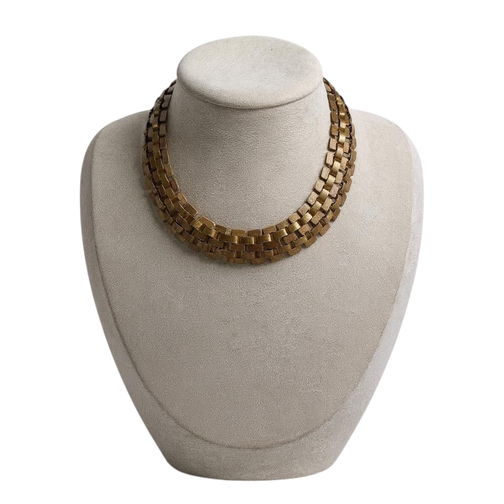 Rare 1950s Miriam Haskell Gold Gilt Chunky Link Choker – Signed Vintage Statement Necklace
