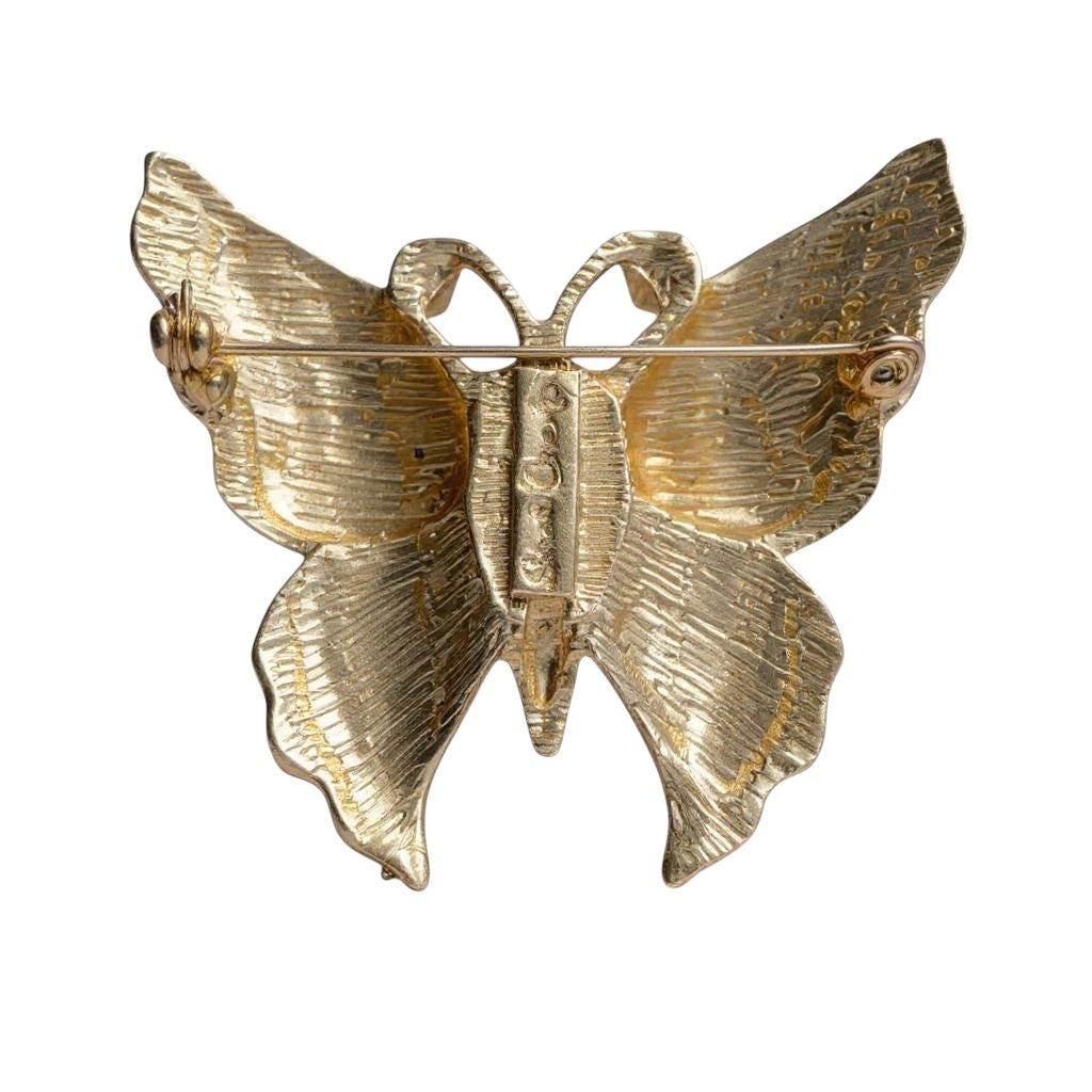Vintage Sarah Coventry purple enamel butterfly brooch – rhinestone figural insect pin, 1970s–1980s