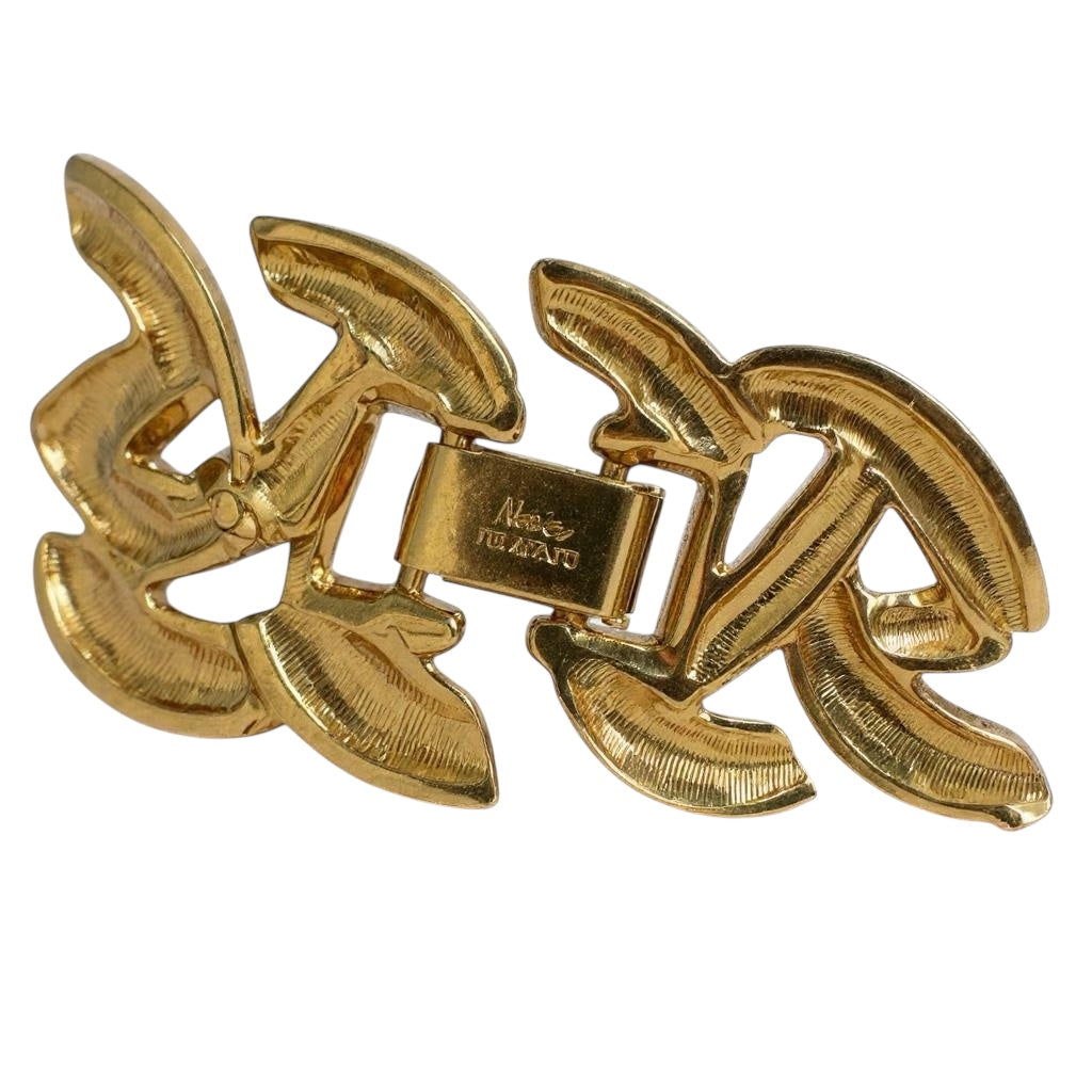 Vintage Napier patent pending articulated link necklace – chunky woven gold tone collar, 1950s–1960s statement jewelry