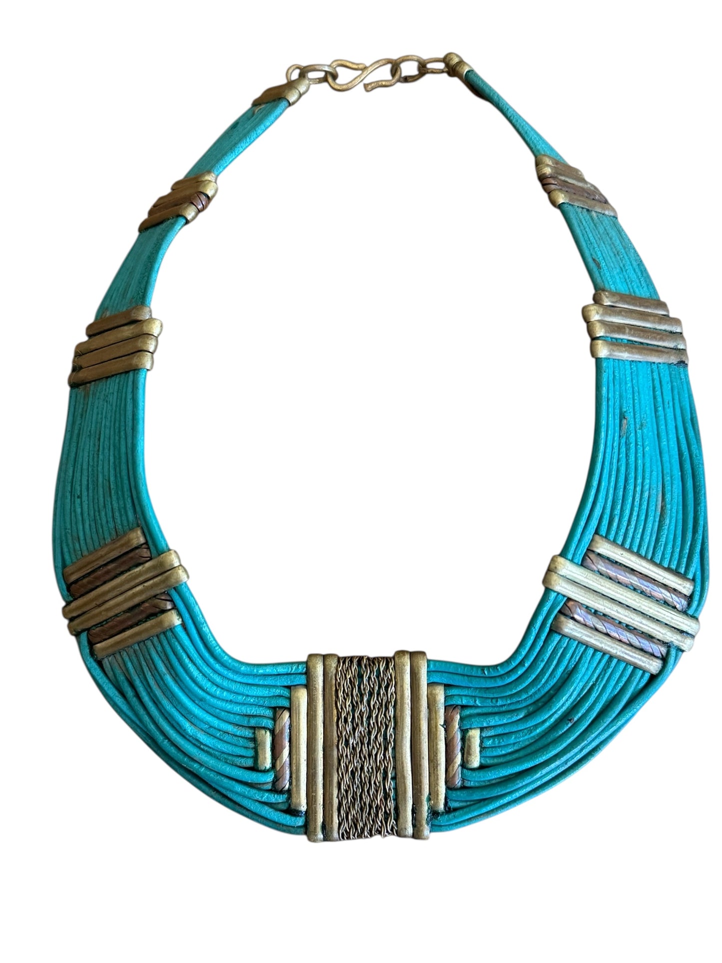 Vintage Alexis Kirk leather and brass jewelry set – statement choker, cuff, and earrings, rare 1980s collectible