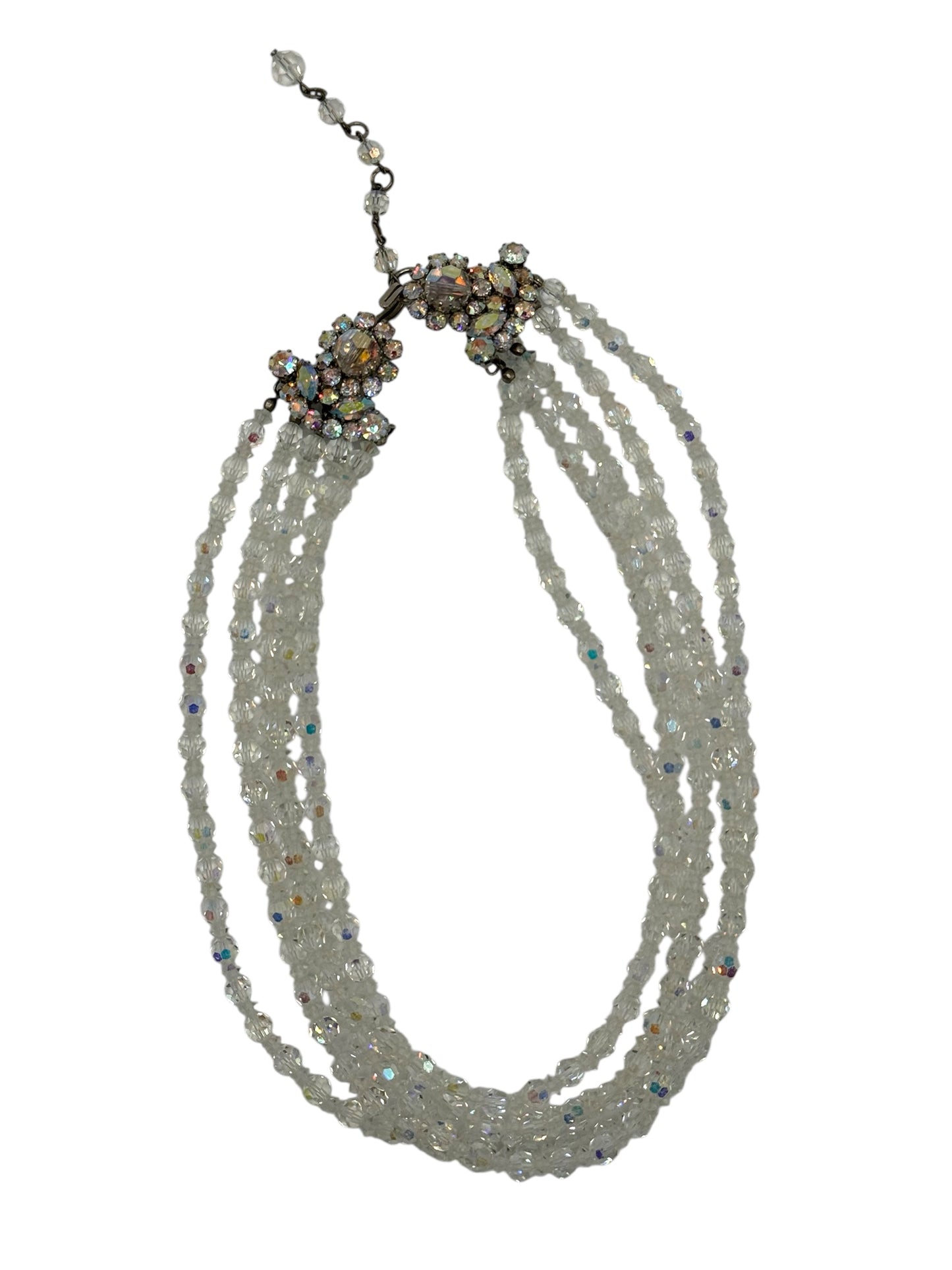 Vintage five-strand aurora borealis crystal necklace – signed made in Austria, dazzling mid-century statement jewelry