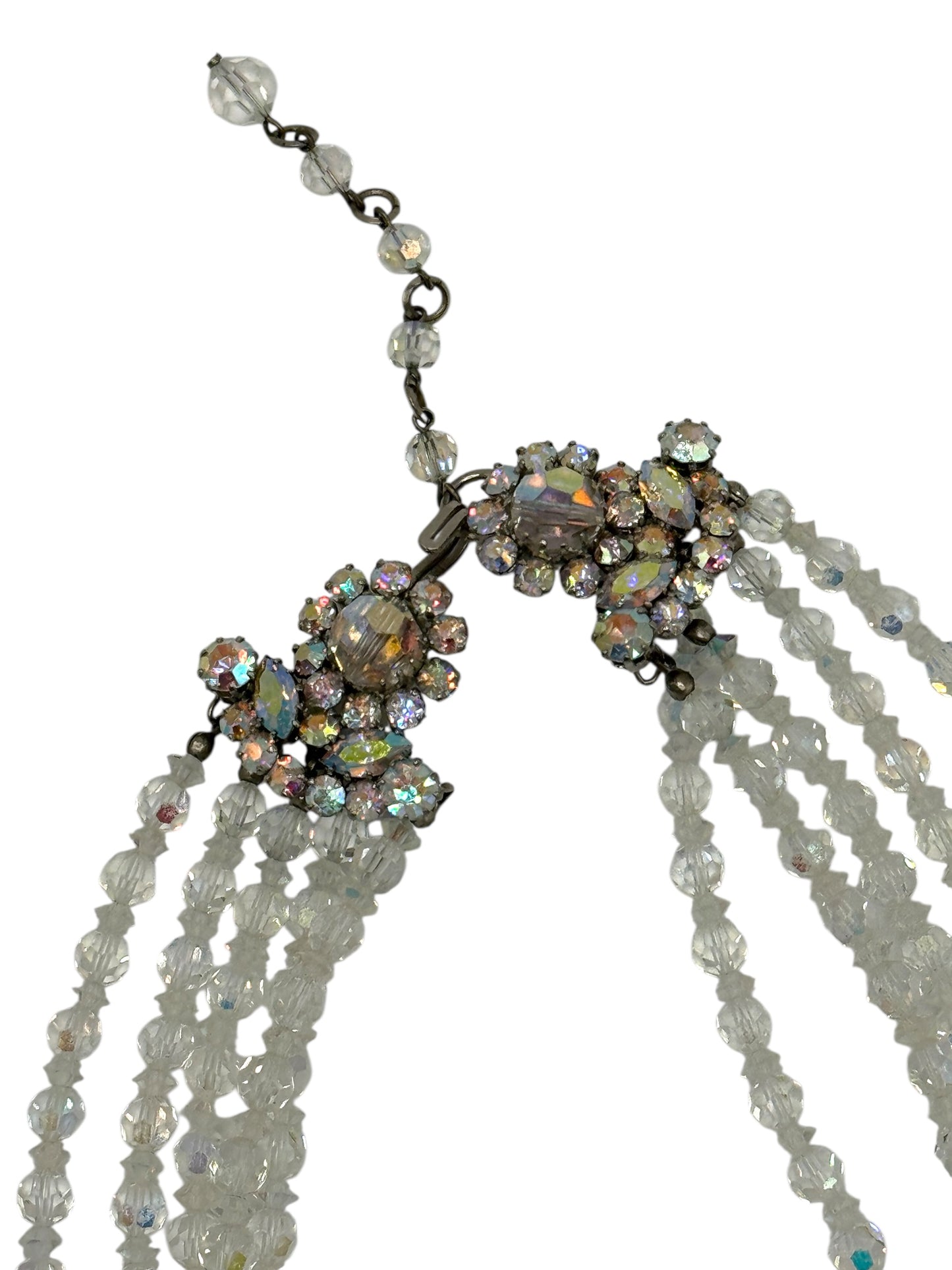Vintage five-strand aurora borealis crystal necklace – signed made in Austria, dazzling mid-century statement jewelry