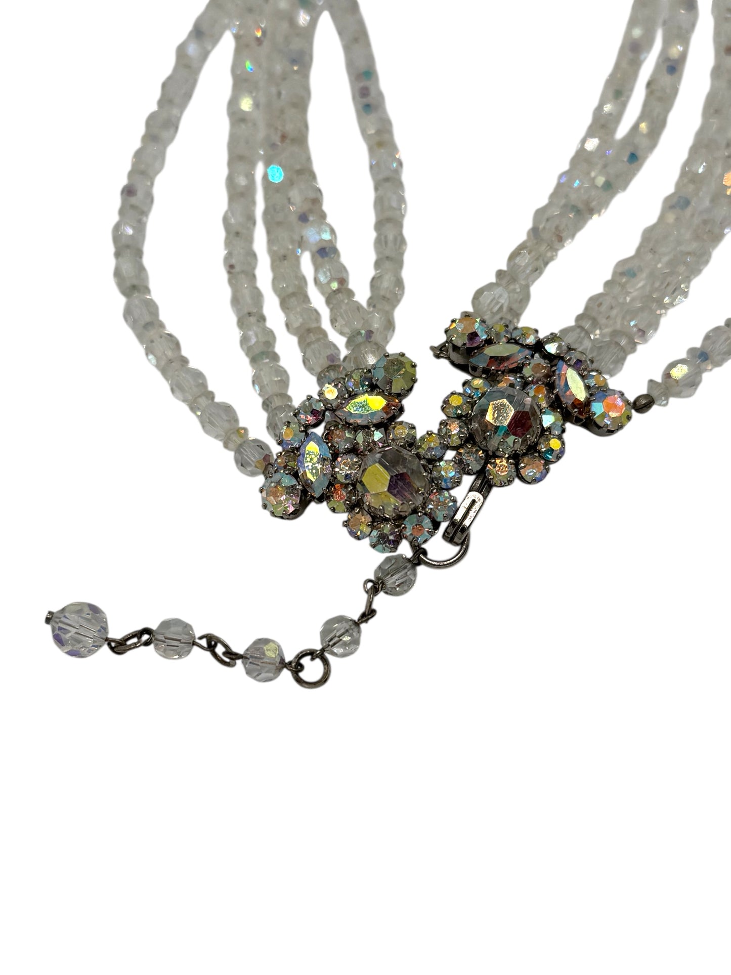 Vintage five-strand aurora borealis crystal necklace – signed made in Austria, dazzling mid-century statement jewelry