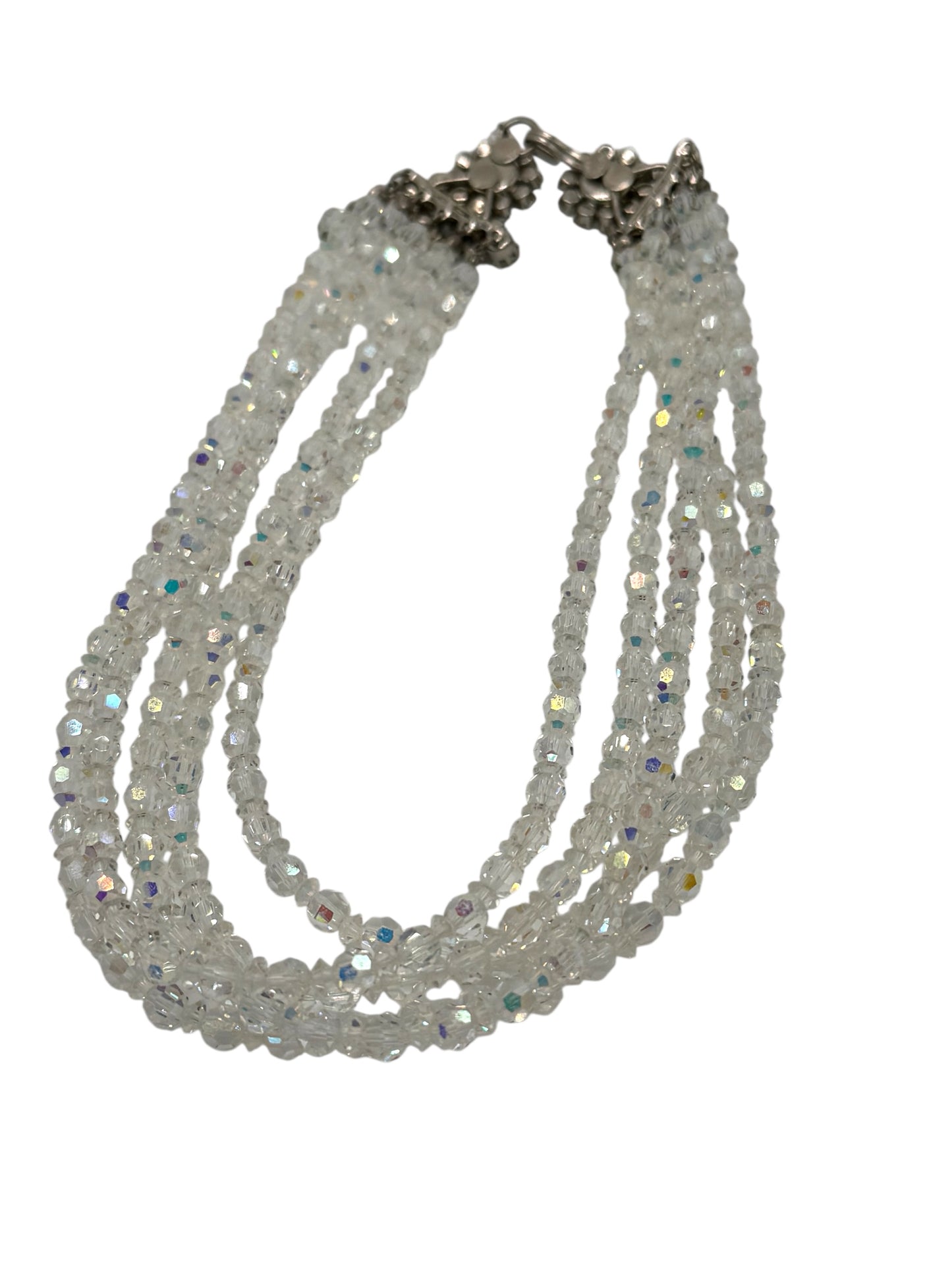 Vintage five-strand aurora borealis crystal necklace – signed made in Austria, dazzling mid-century statement jewelry