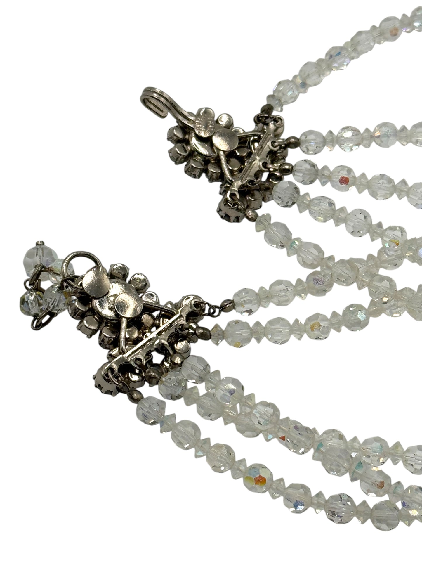 Vintage five-strand aurora borealis crystal necklace – signed made in Austria, dazzling mid-century statement jewelry