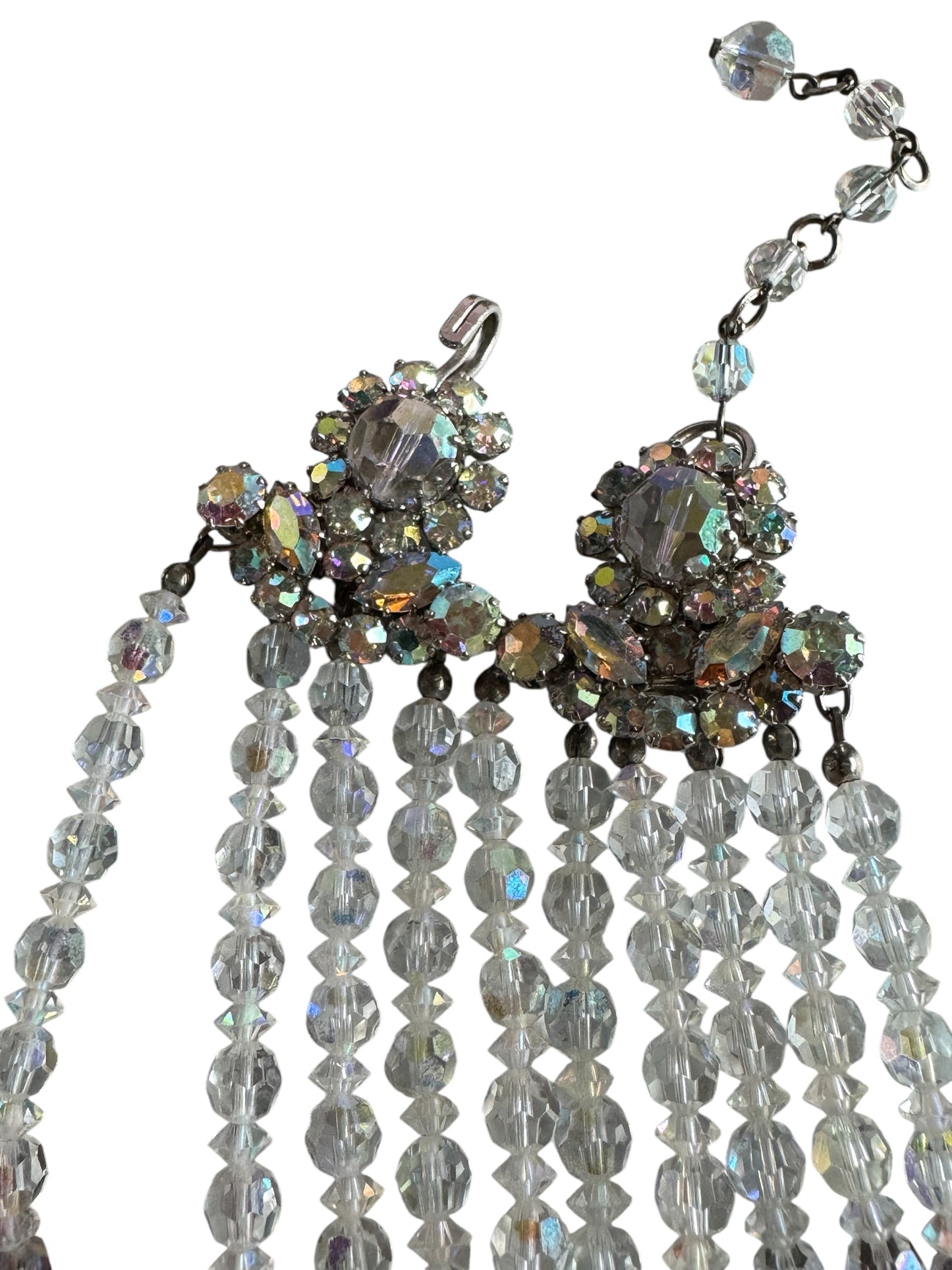 Vintage five-strand aurora borealis crystal necklace – signed made in Austria, dazzling mid-century statement jewelry