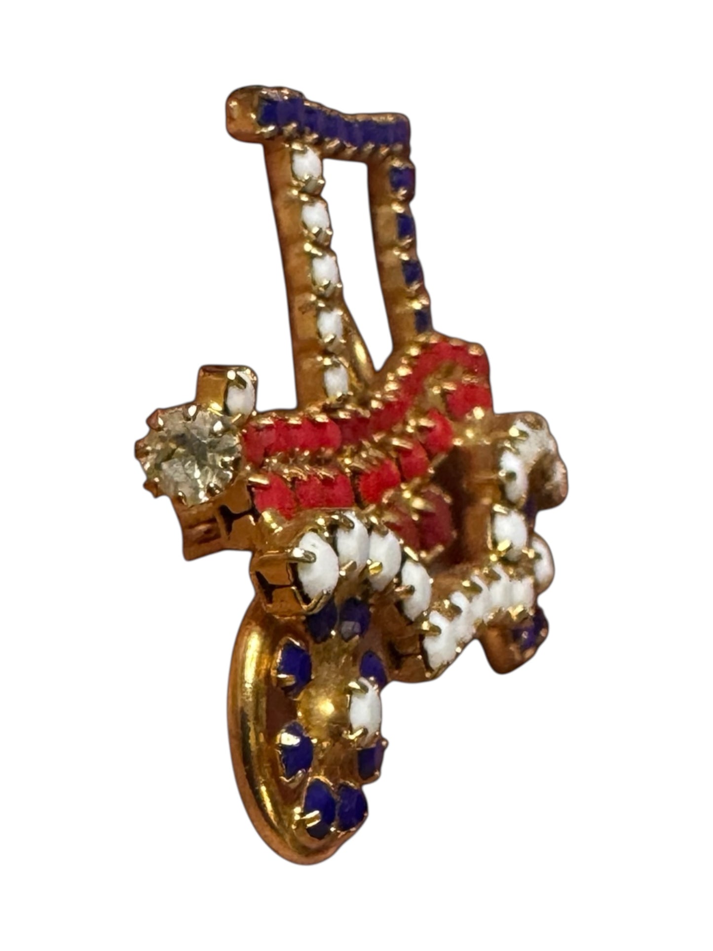 Vintage rhinestone Model T car brooch – red white blue patriotic Americana novelty pin, 1960s mid-century costume jewelry