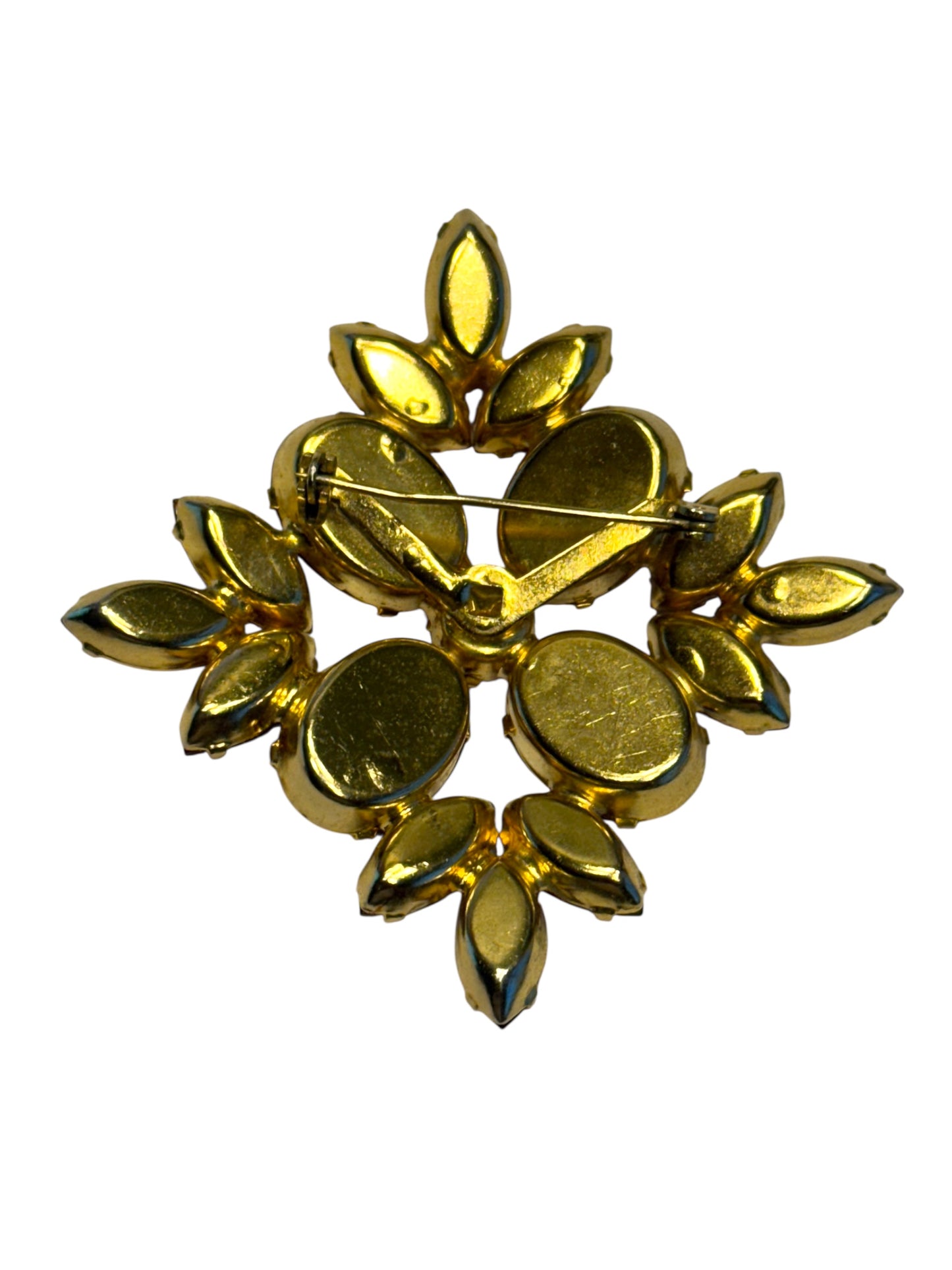 vintage ruby red glass brooch – square design, gold tone setting