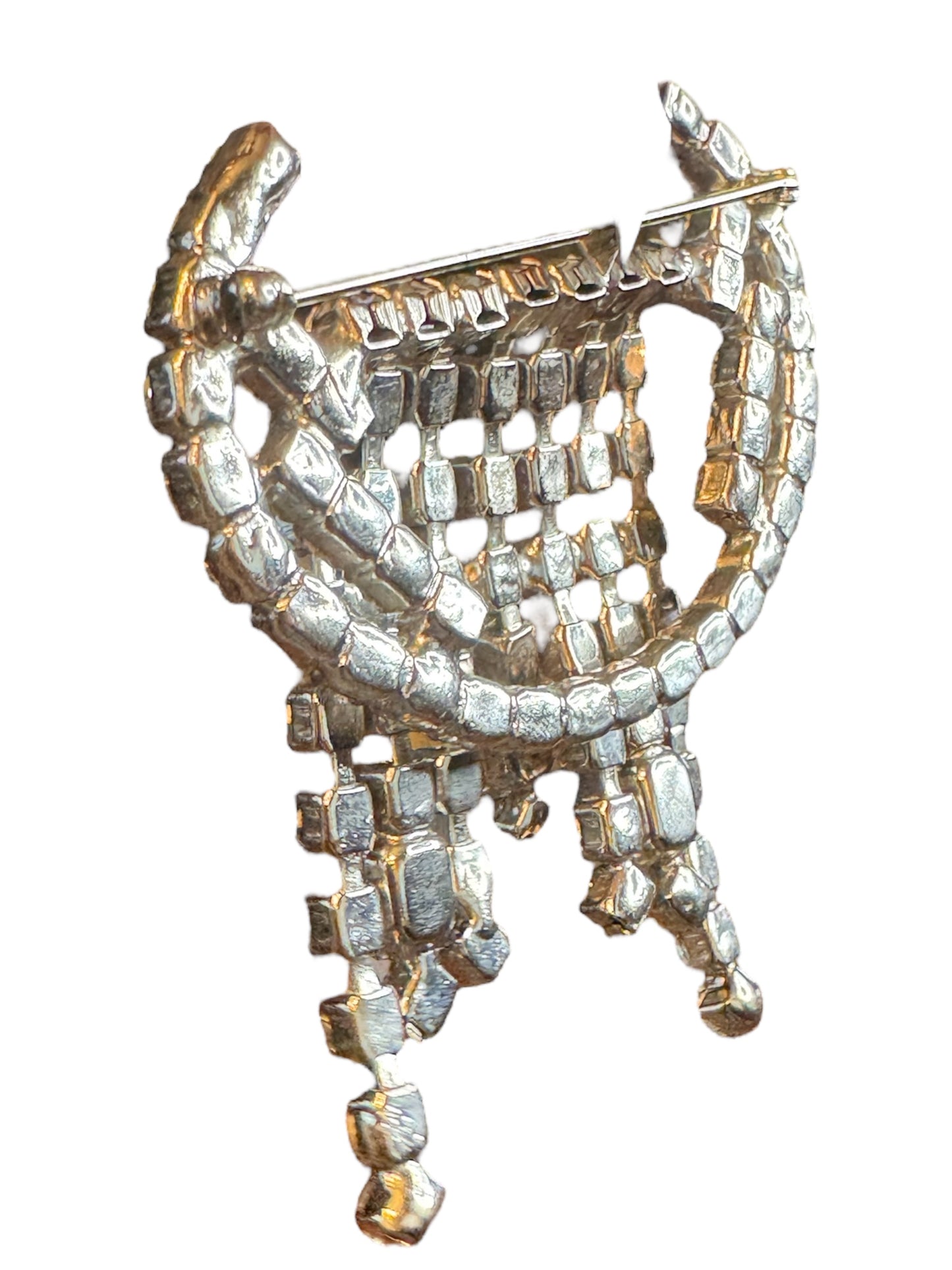 Vintage Art Deco Rhinestone Waterfall Brooch – Silver Tone & Baguette Accents