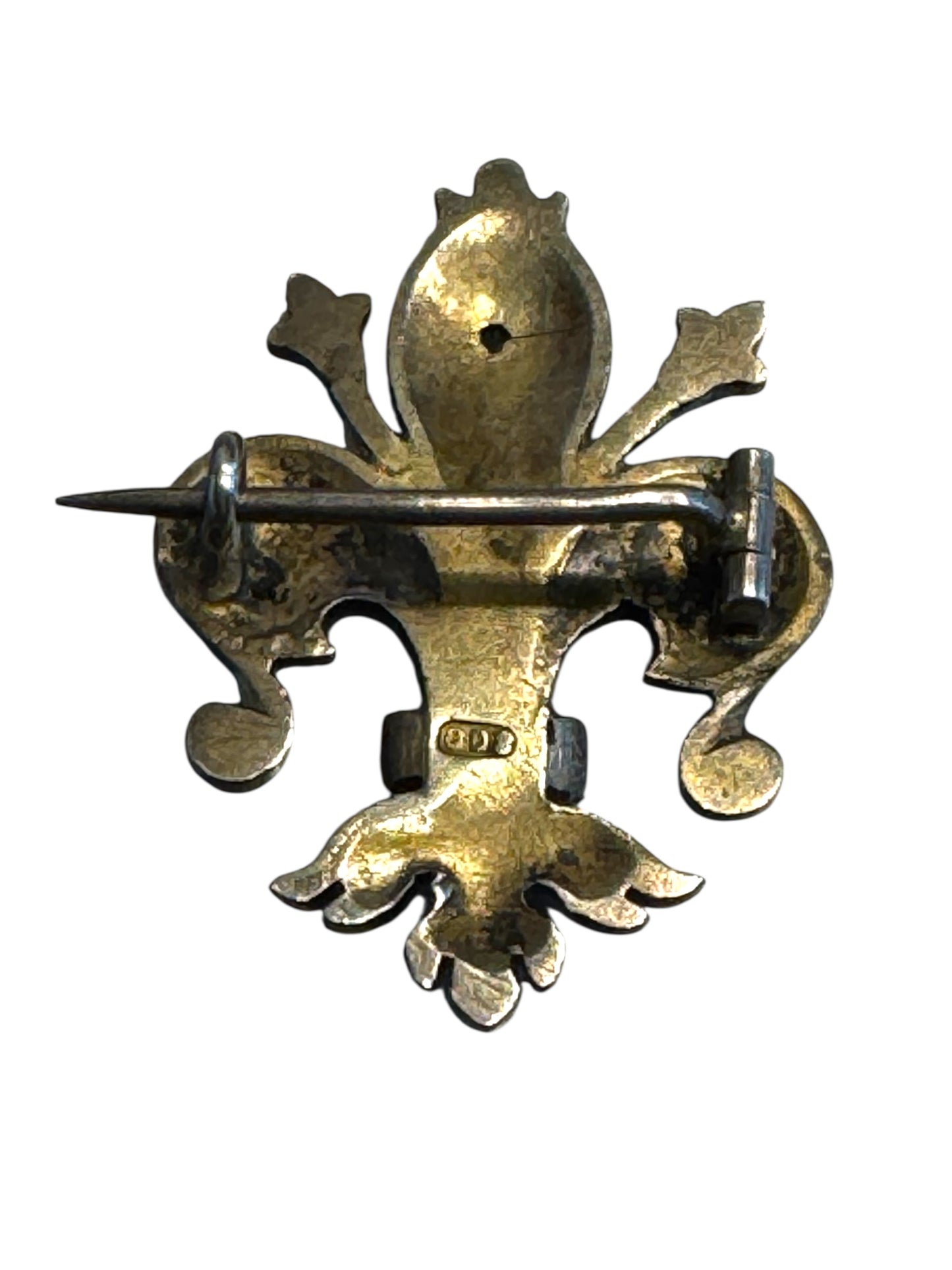 Antique Silver Fleur-de-Lis Brooch with Persian Turquoise – 800 Silver Marked, 19th Century