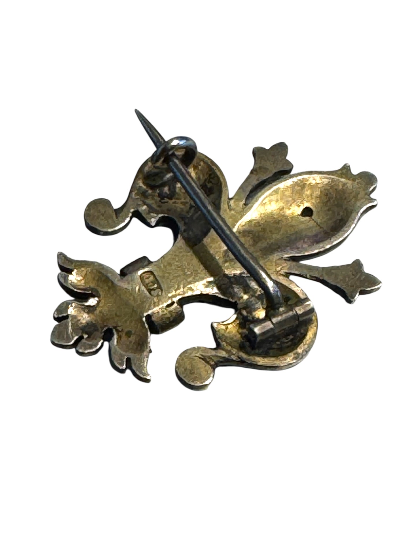 Antique Silver Fleur-de-Lis Brooch with Persian Turquoise – 800 Silver Marked, 19th Century