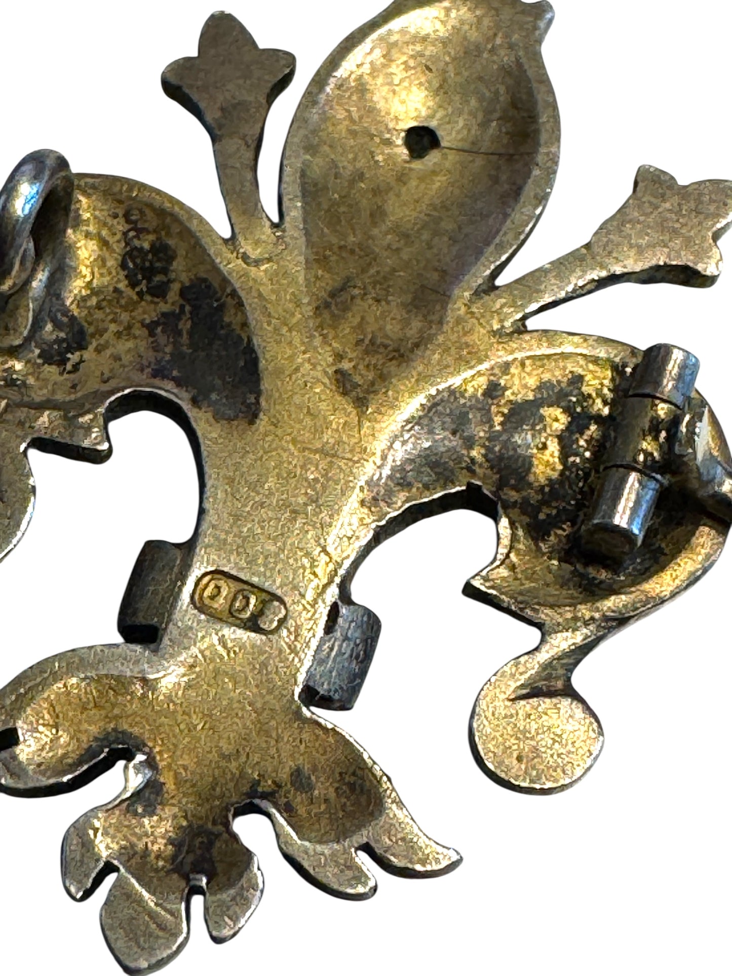 Antique Silver Fleur-de-Lis Brooch with Persian Turquoise – 800 Silver Marked, 19th Century