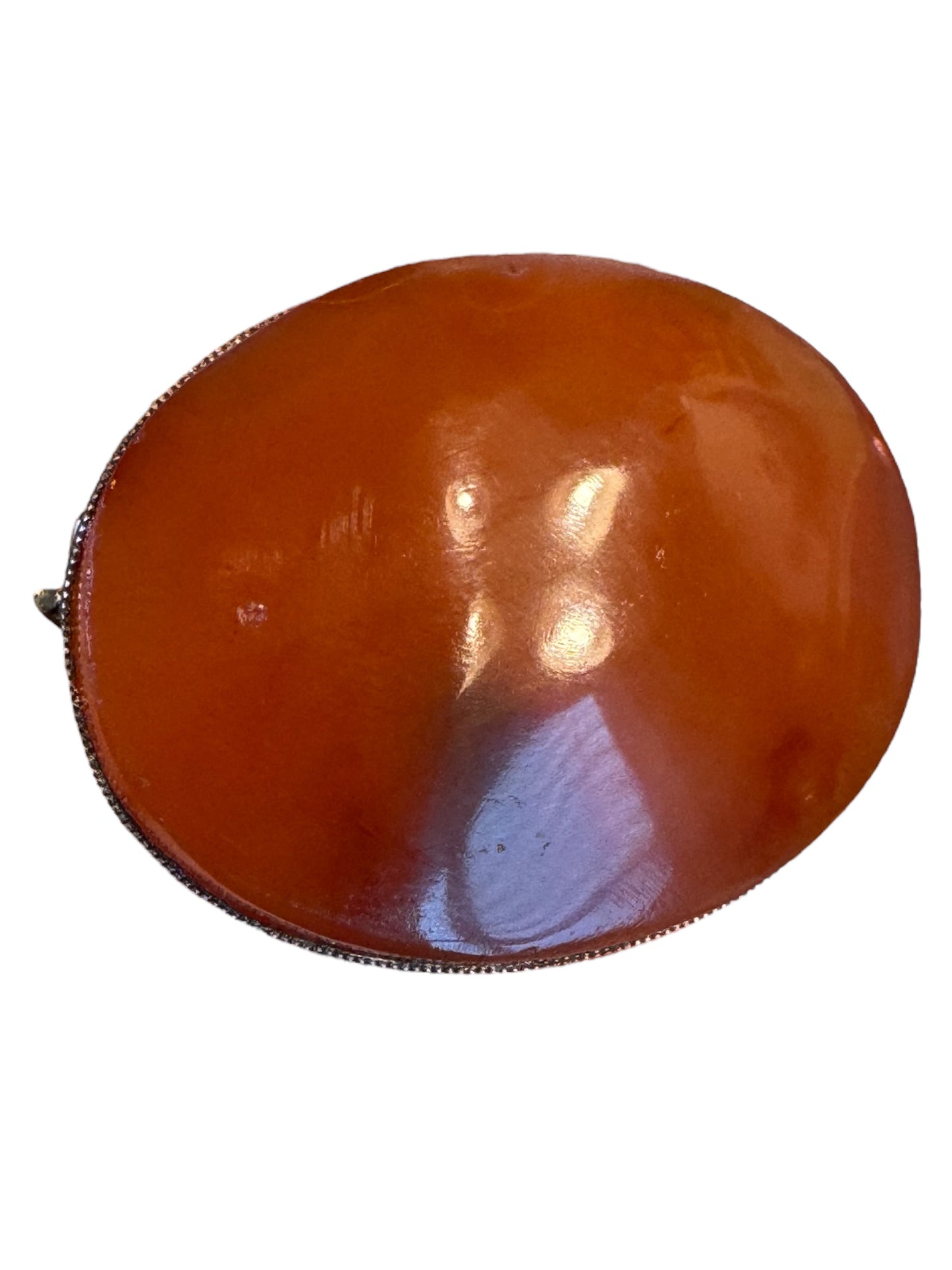 Antique Carnelian Silver Brooch – Oval Cabochon With C-Clasp & Signed Setting