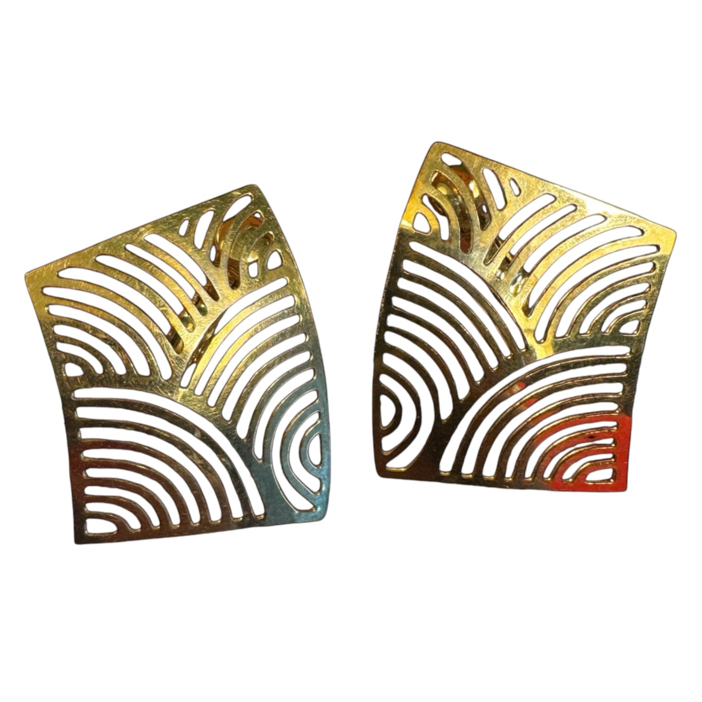 Vintage Givenchy Couture Paris New York Gold Asymmetrical Clip-On Earrings – Signed Sculptural Statement Jewelry