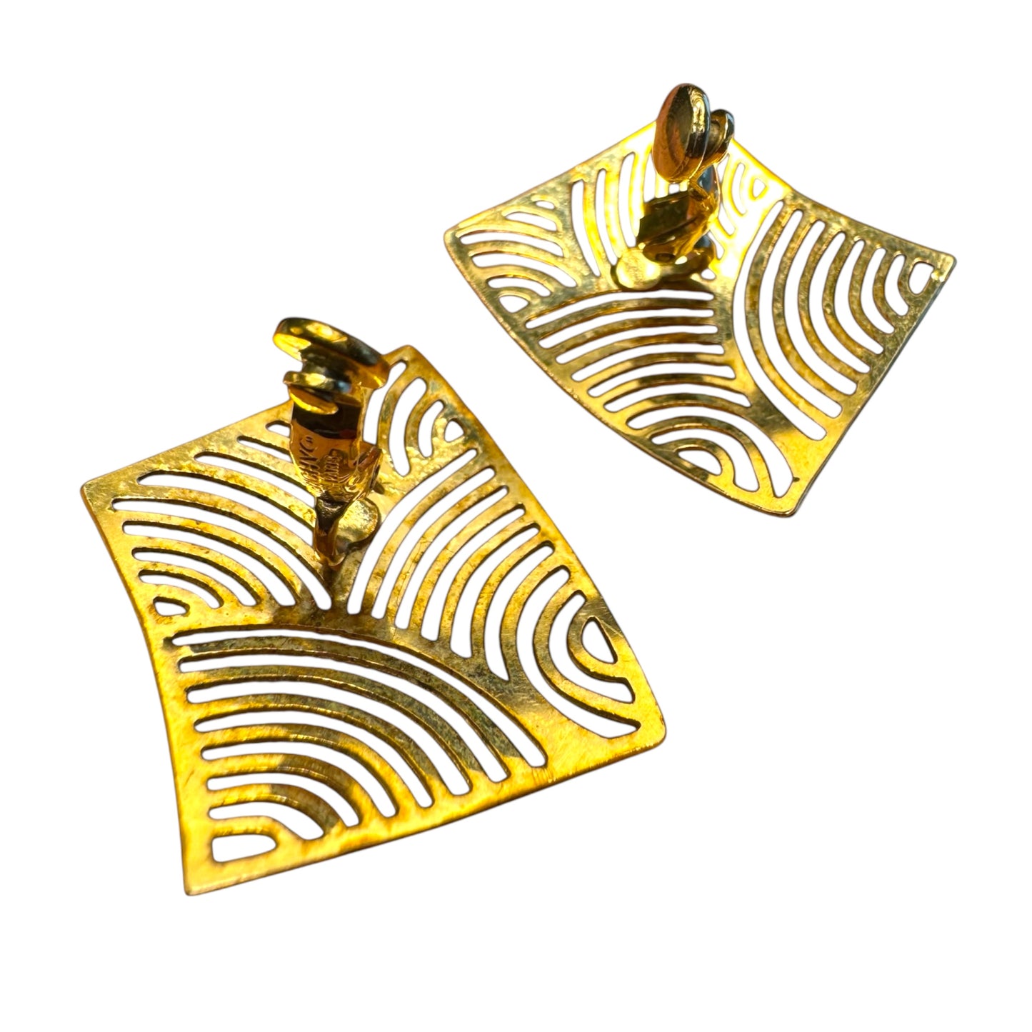 Vintage Givenchy Couture Paris New York Gold Asymmetrical Clip-On Earrings – Signed Sculptural Statement Jewelry