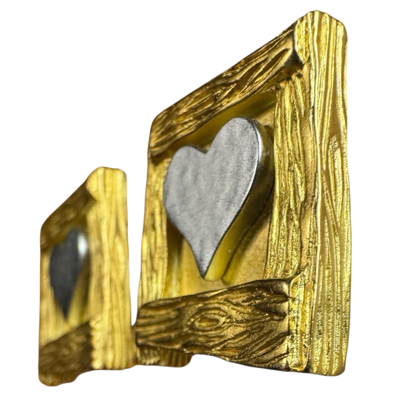 Rare Couture Karl Lagerfeld Vintage Gold Square Clip-On Earrings with Silver Heart – Signed Statement Jewelry