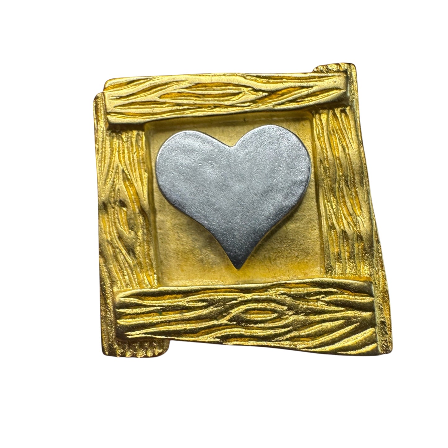 Rare Couture Karl Lagerfeld Vintage Gold Square Clip-On Earrings with Silver Heart – Signed Statement Jewelry