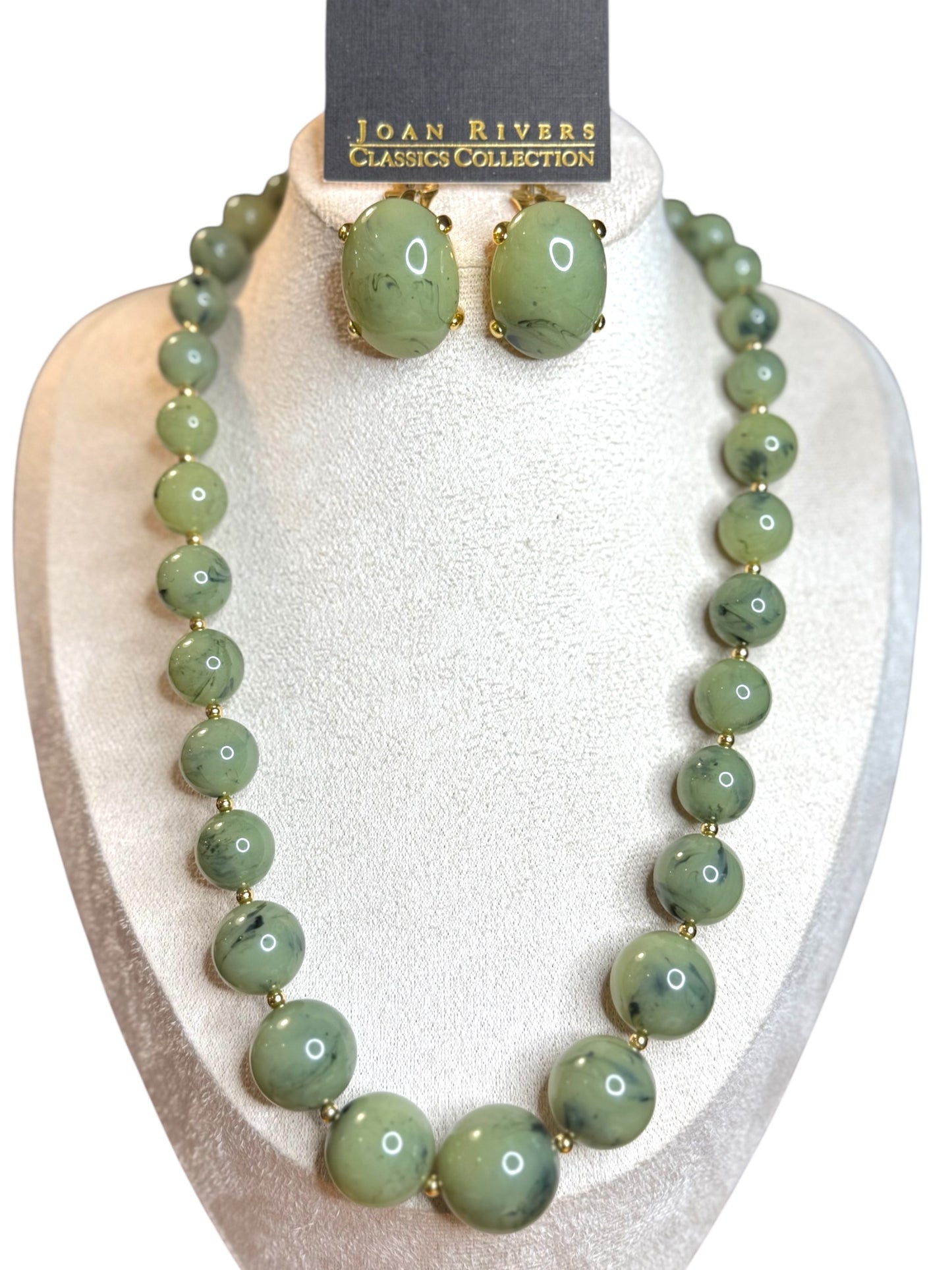Joan Rivers Vintage Green Lucite Necklace & Clip-On Earrings Set – Signed