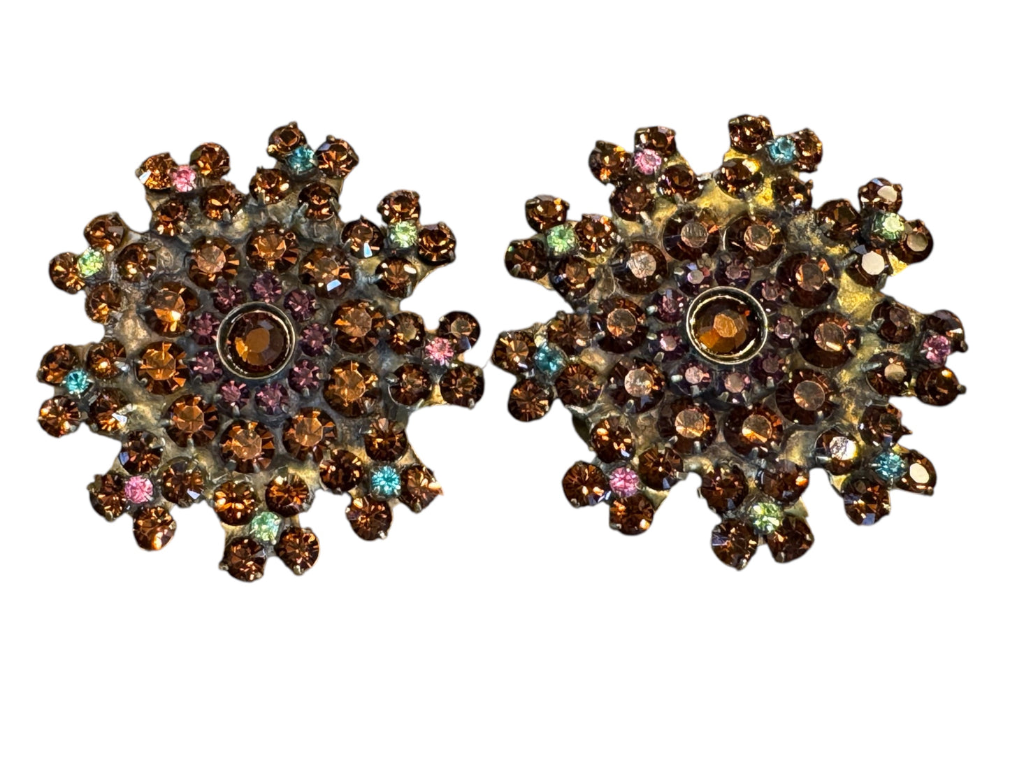 Vintage-Inspired Sorrelli Swarovski Cluster Clip-On Earrings – Multi-Tone Crystal & Brass
