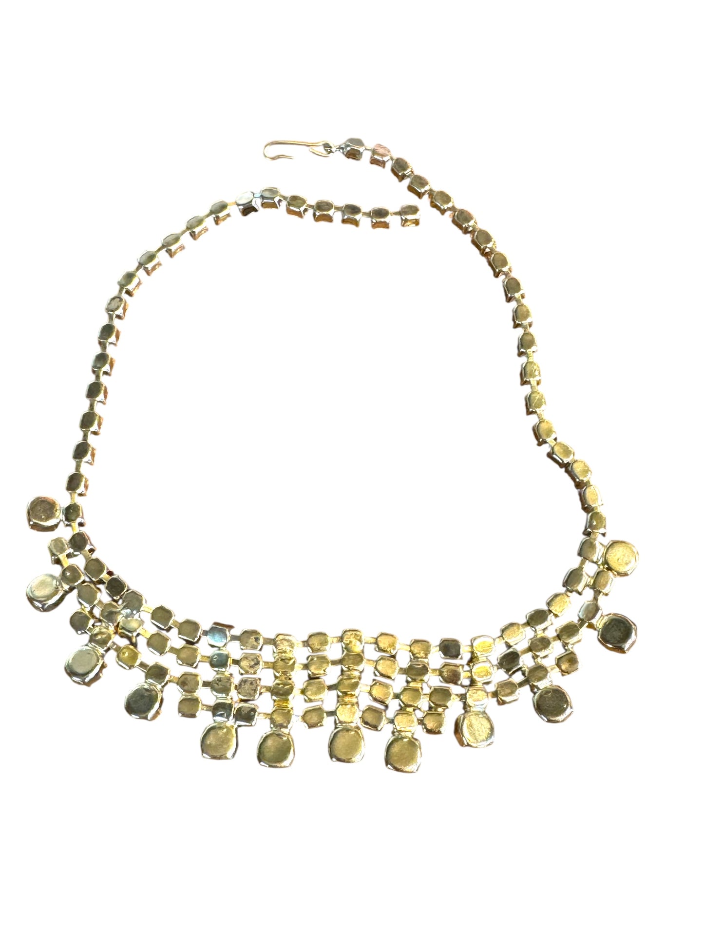 Vintage Citrine Rhinestone Bib Necklace – Mid-Century Runway Statement Choker in Golden Yellow