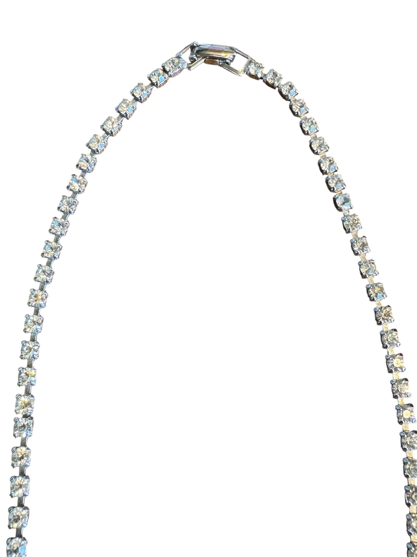 Vintage Double Layer Crystal Rhinestone Necklace – Silver-Tone Art Deco Style with Tiered Fringe Drop