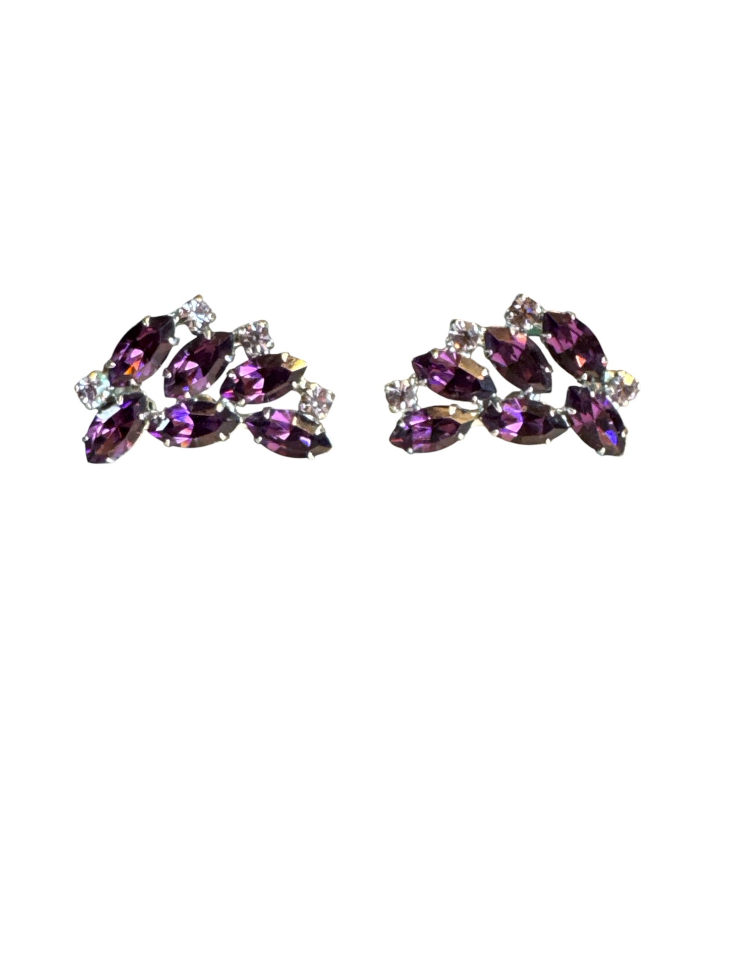 Vintage B. David Necklace & Earrings Set – Amethyst Marquise Rhinestones & Clear Crystals