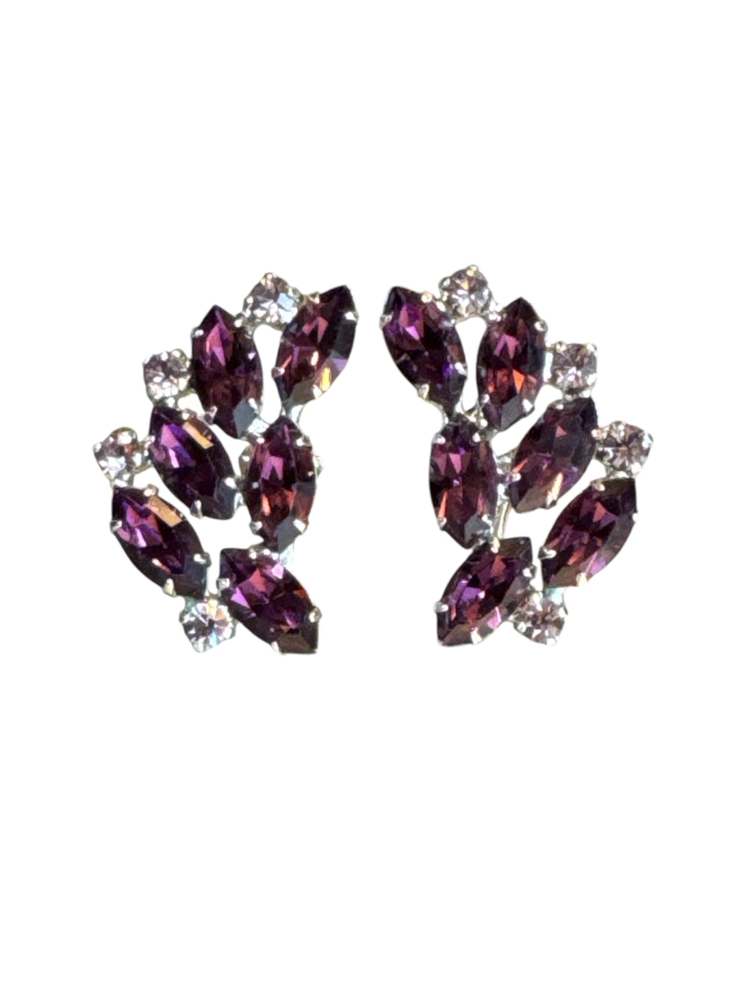 Vintage B. David Necklace & Earrings Set – Amethyst Marquise Rhinestones & Clear Crystals
