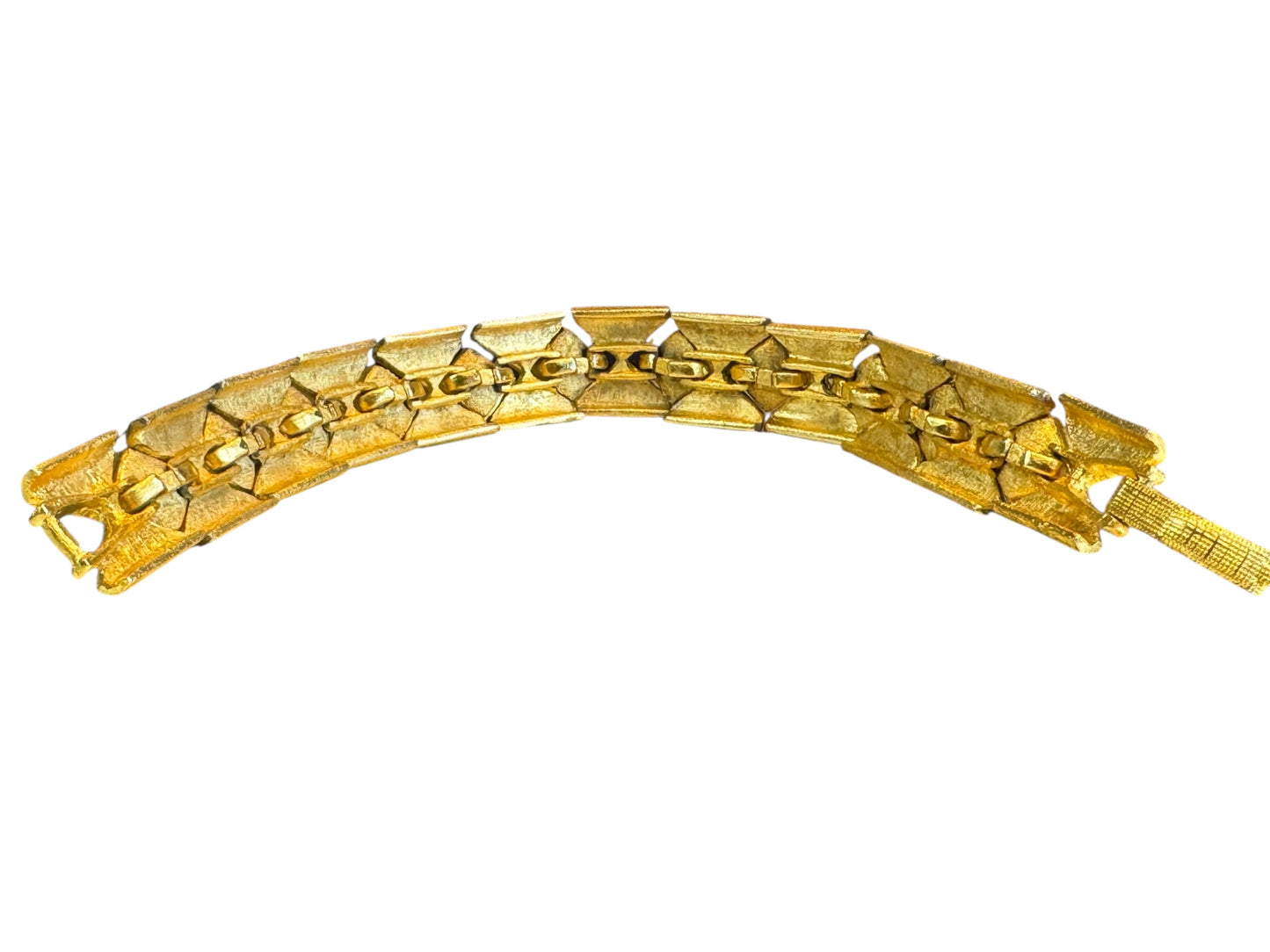 Vintage Czech-Style Articulated Bracelet – Brushed Gold with Emerald Green Glass Stones