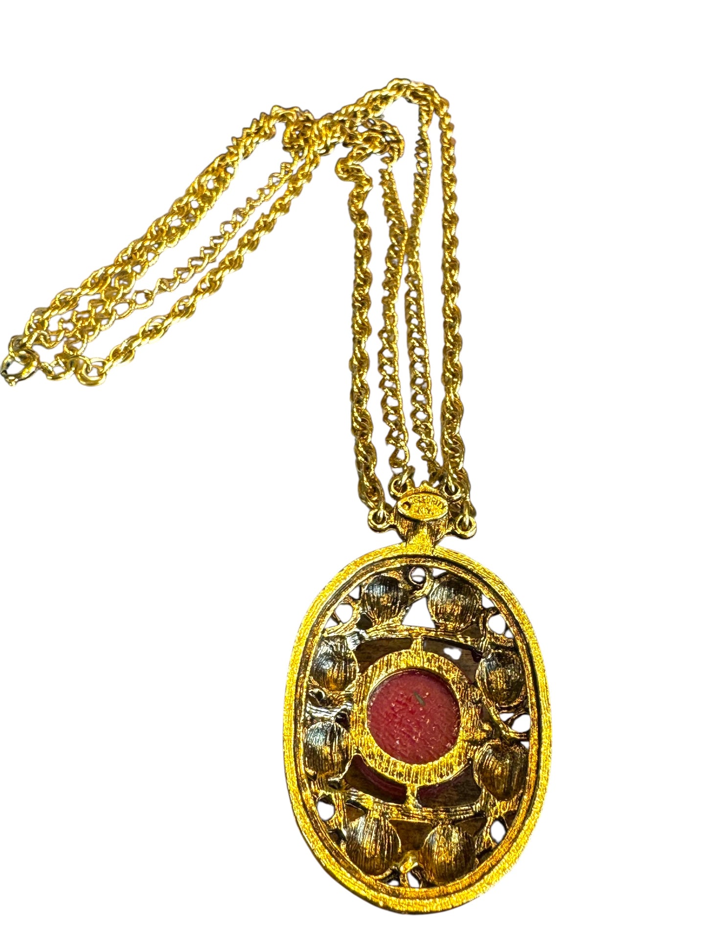 Vintage Delizza and Elster for Celebrity NY Pendant Necklace – Gold-Tone Filigree with Moroccan-Style Glass & Double Chain