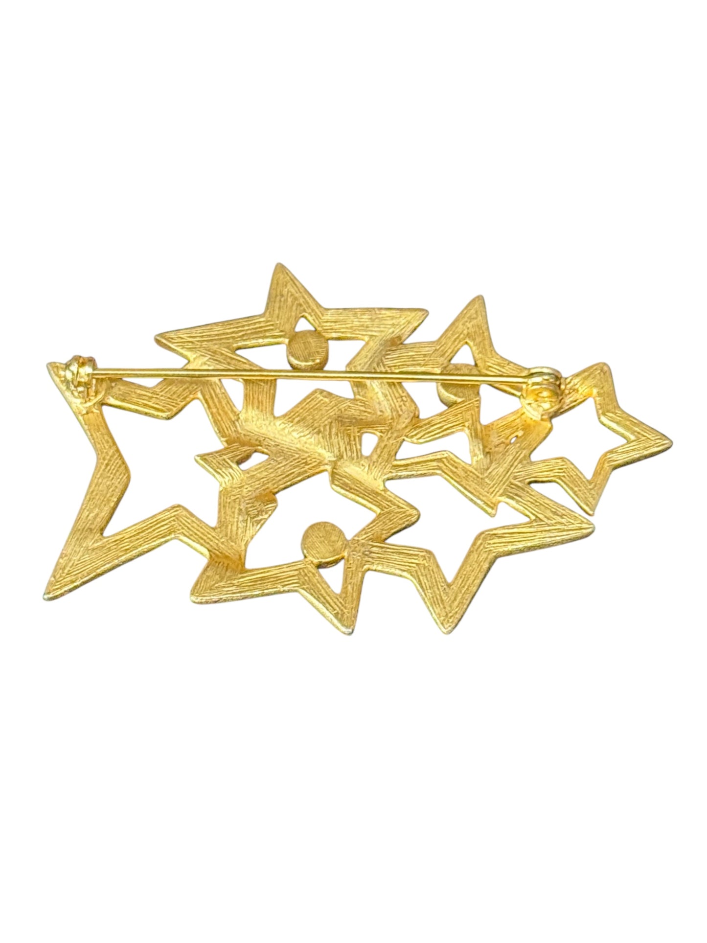 Vintage Anne Klein Star Cluster Brooch with Rhinestone Accents – Gold Tone Openwork