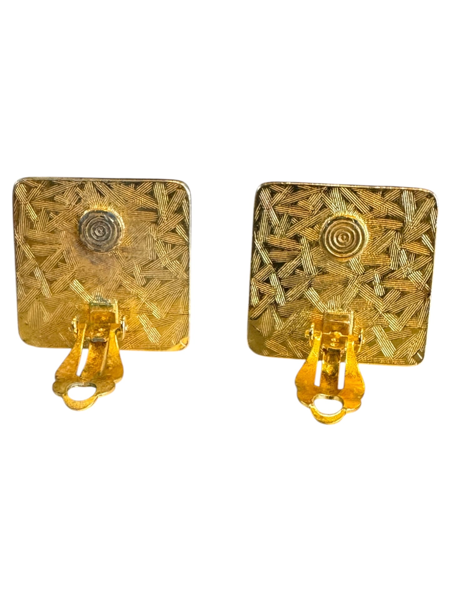 Vintage Anne Klein Gold-Tone Lion Face Clip-On Earrings – Bold Abstract Square Design