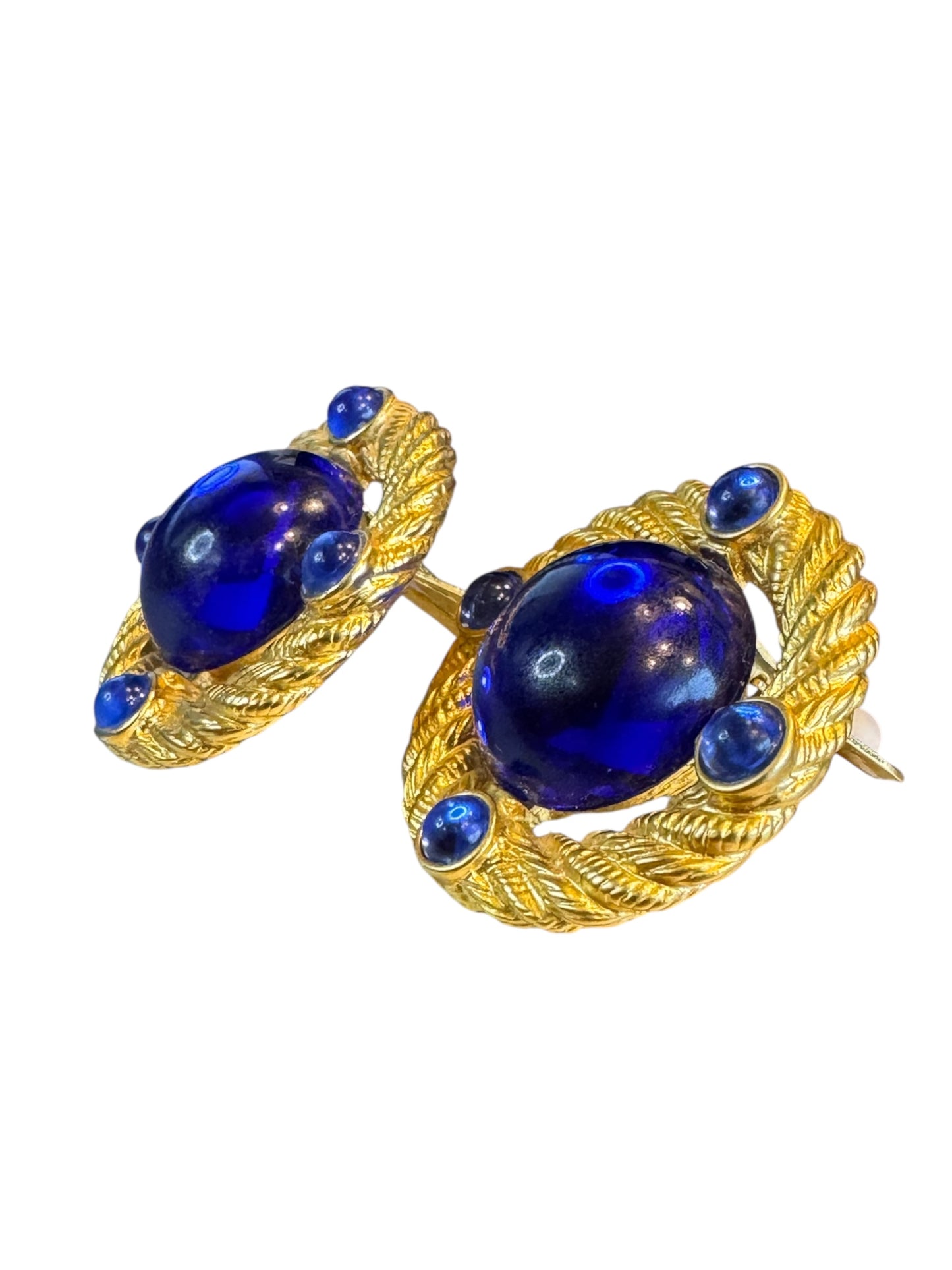 Vintage Park Lane Blue Lucite Clip-On Earrings – Braided Gold-Tone Statement Design