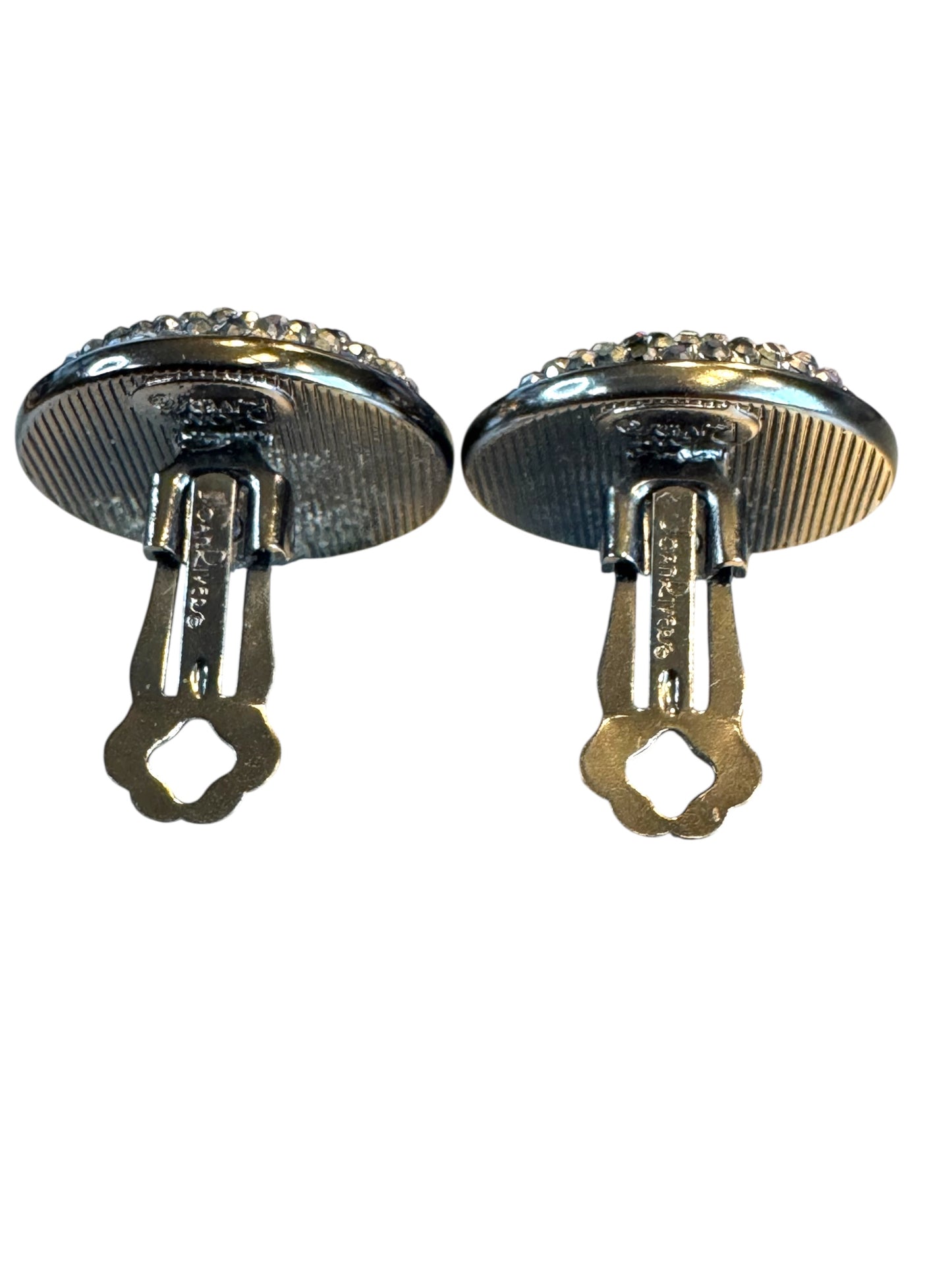 Joan Rivers Gunmetal Pavé Crystal Clip-On Earrings – Signed Lightweight Sparkle