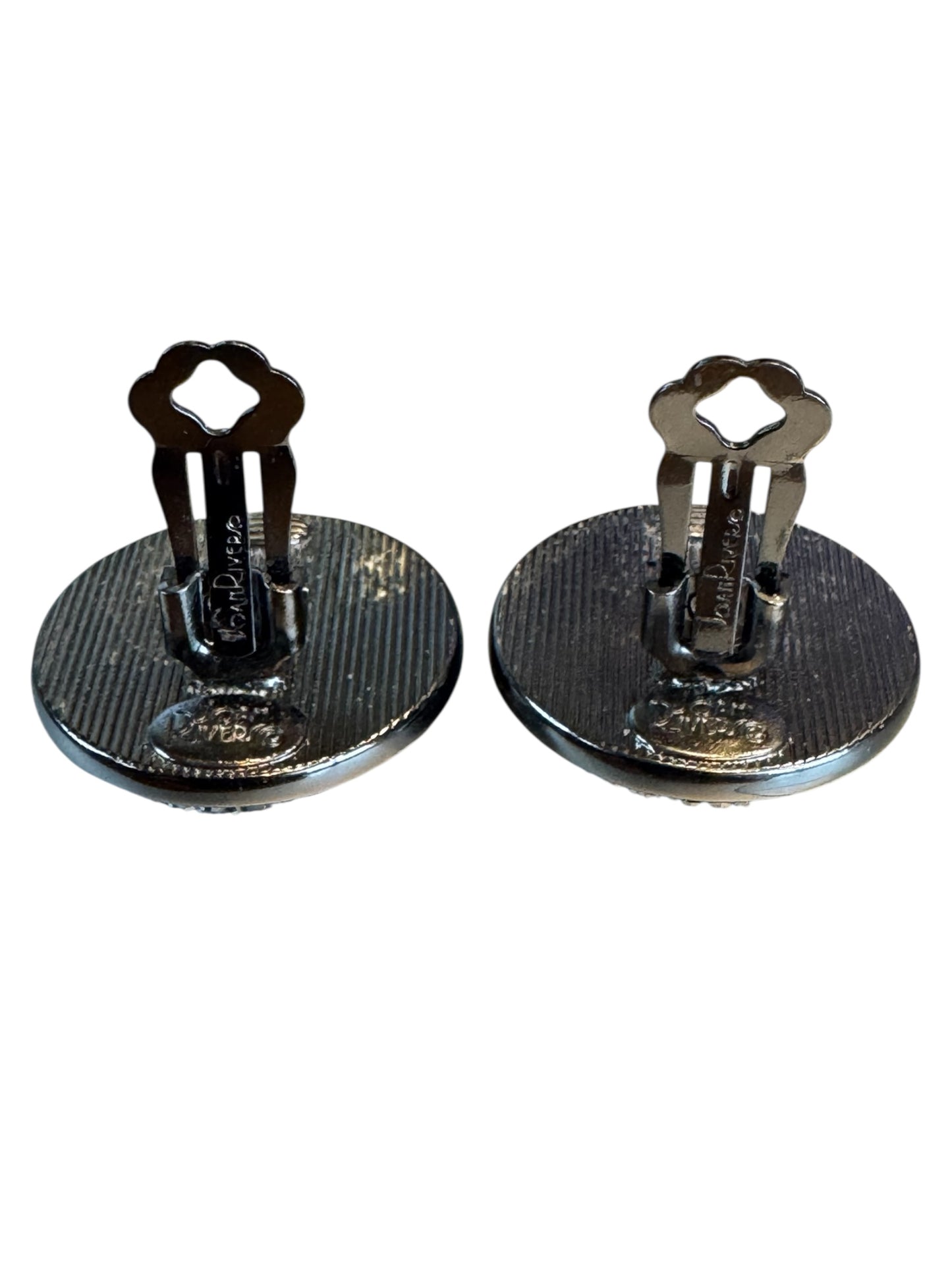 Joan Rivers Gunmetal Pavé Crystal Clip-On Earrings – Signed Lightweight Sparkle