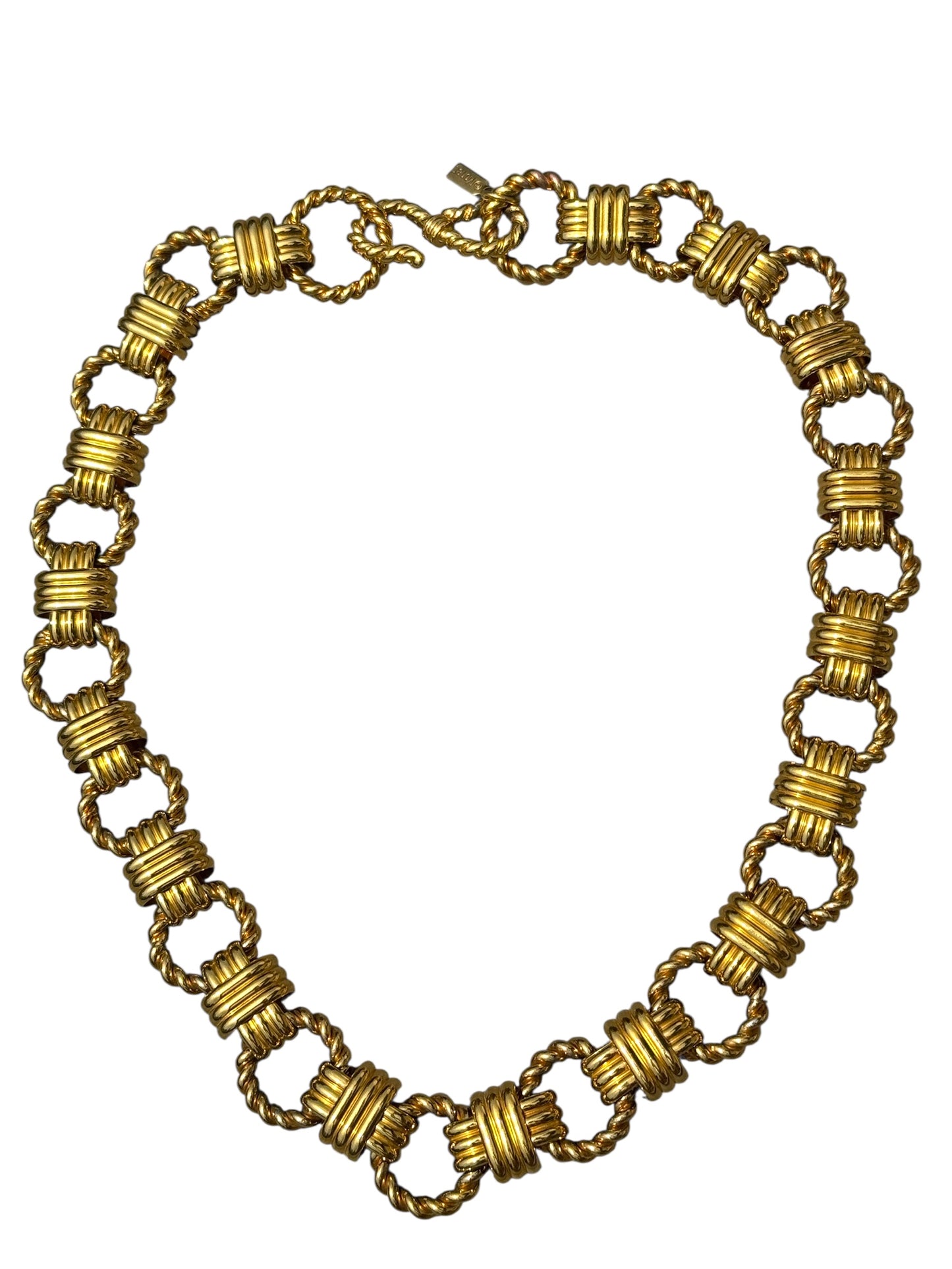 Signed Monet Vintage Gold-Tone Rope Link Collar Necklace – 1980s Statement Jewelry