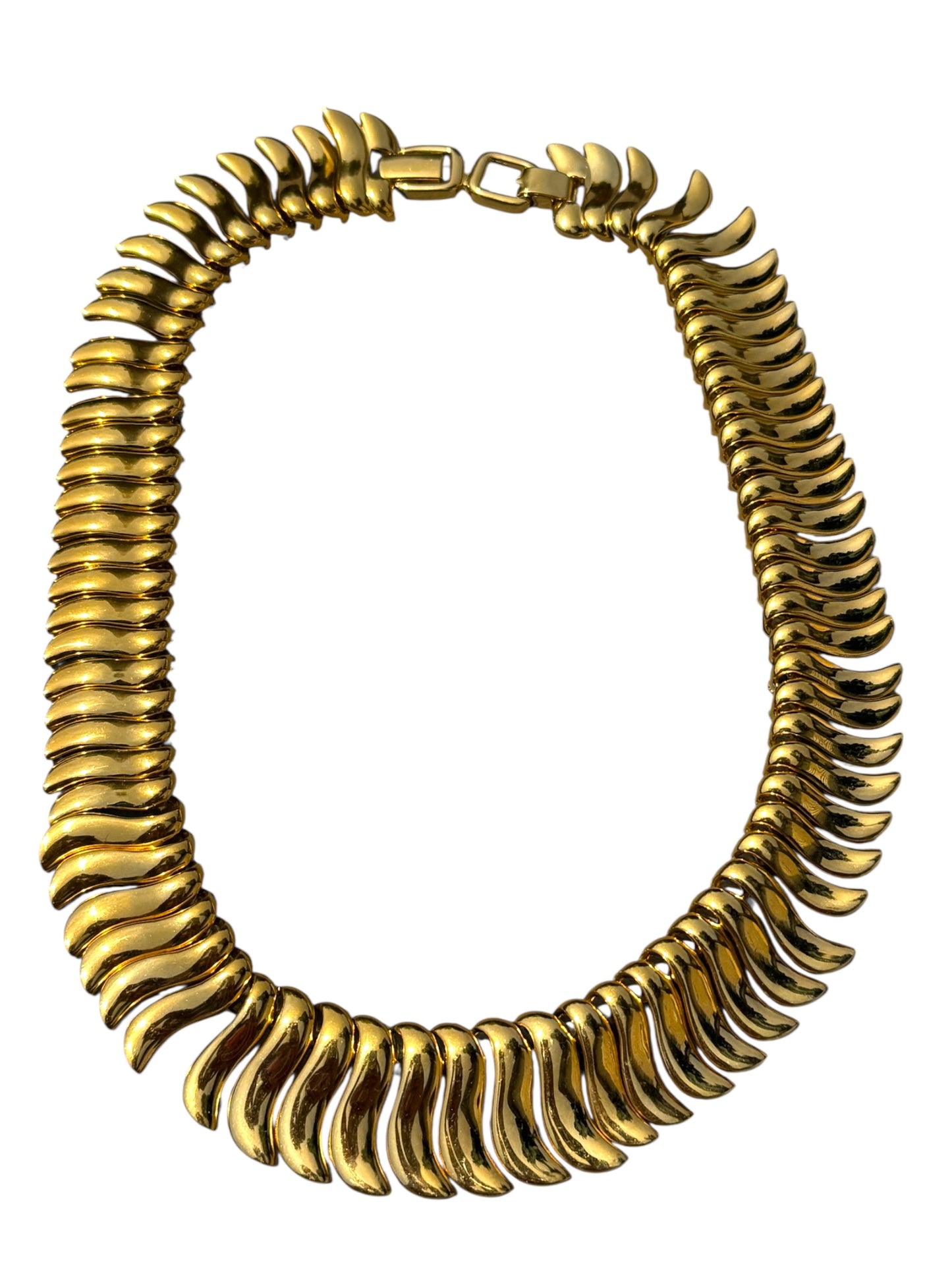 Rare Vintage Napier Runway Necklace – Gold-Tone Wave Collar – Signed Patent Pending