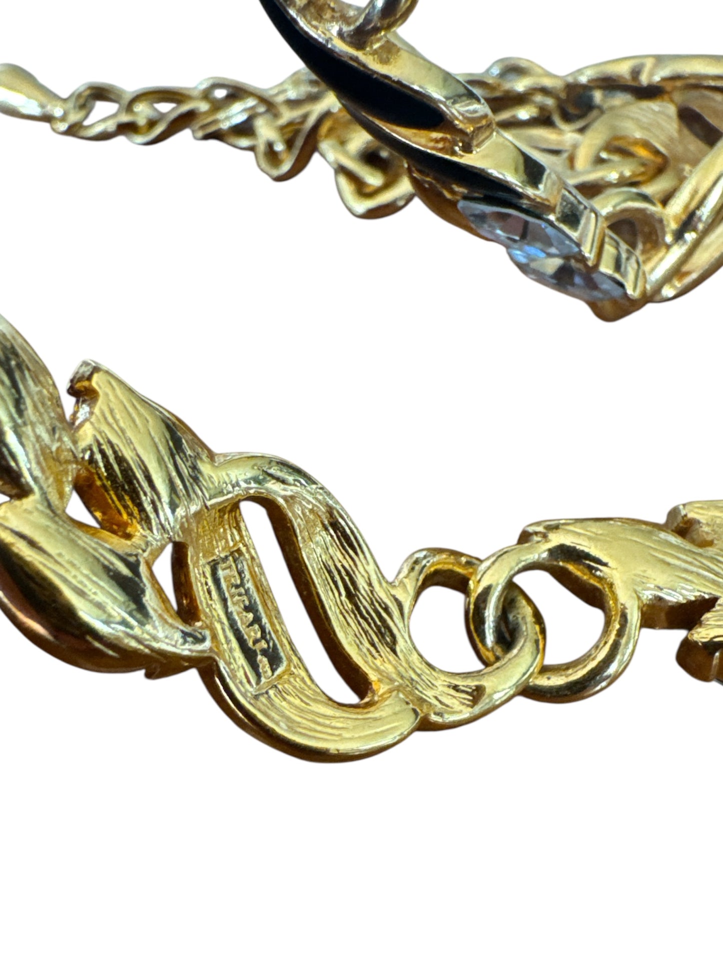 Signed Trifari Black Enamel & Rhinestone Collar Necklace – 17″ Couture Statement