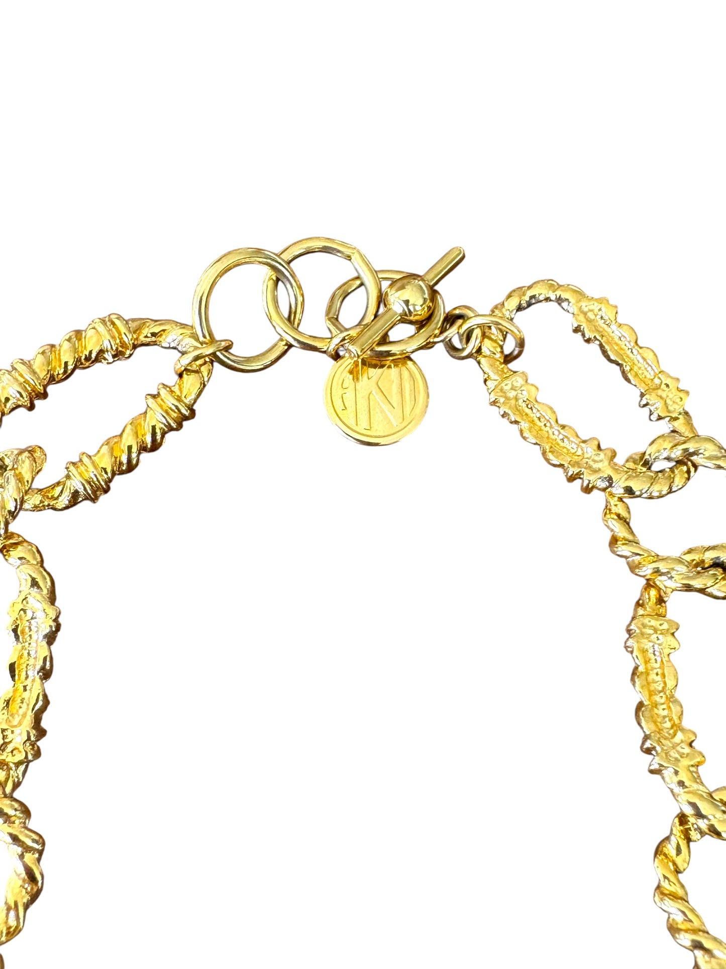 Signed Anne Klein Vintage Black Enamel & Gold-Tone Link Necklace – Toggle Collar
