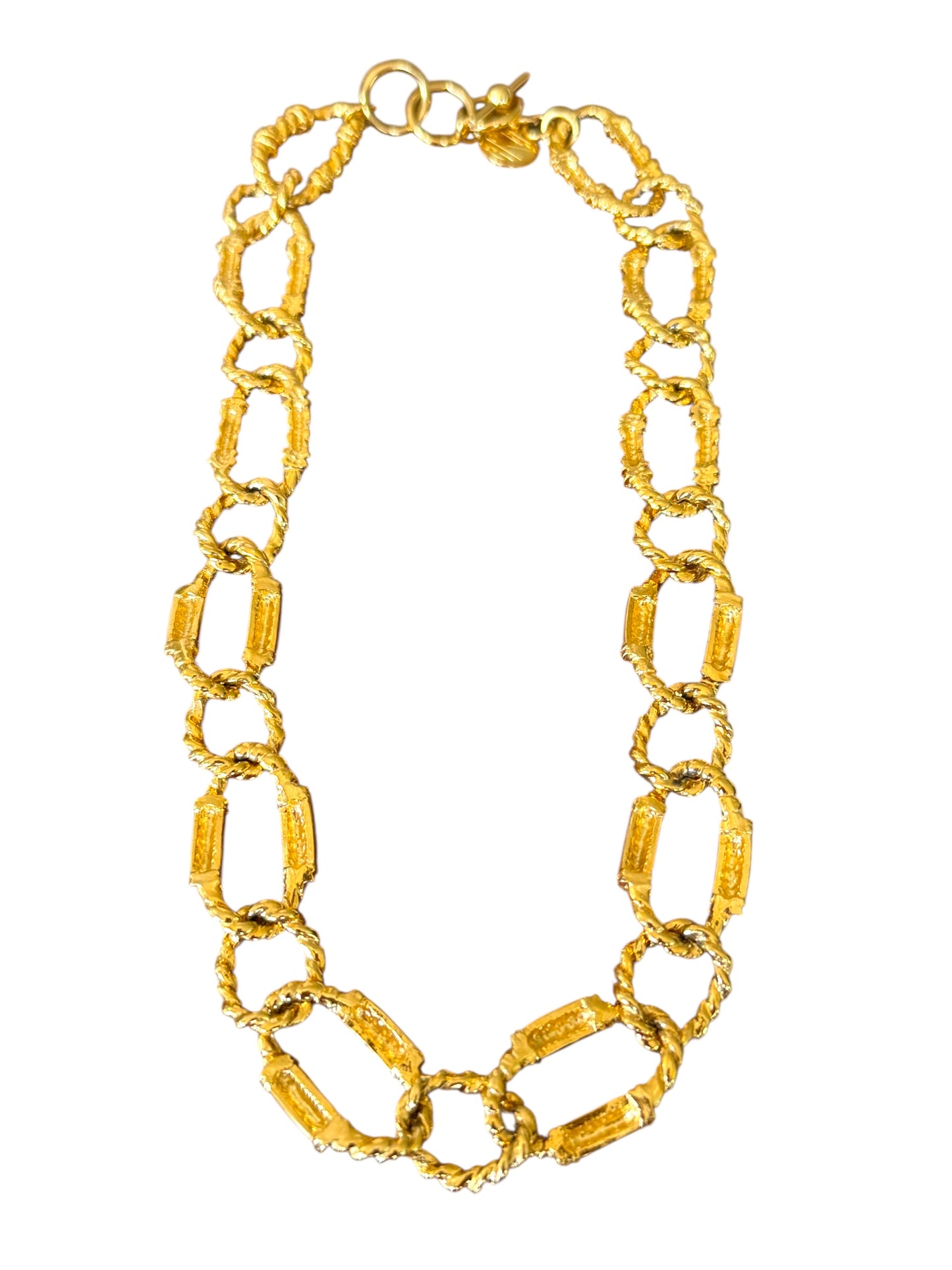 Signed Anne Klein Vintage Black Enamel & Gold-Tone Link Necklace – Toggle Collar