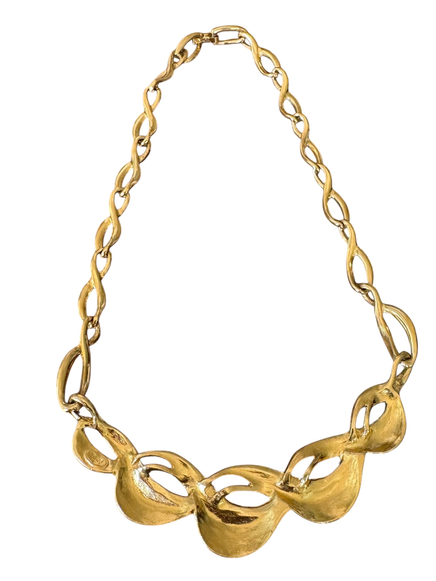 Trifari Gold‑Tone & Cream Enamel Link Necklace – Vintage Designer Collar