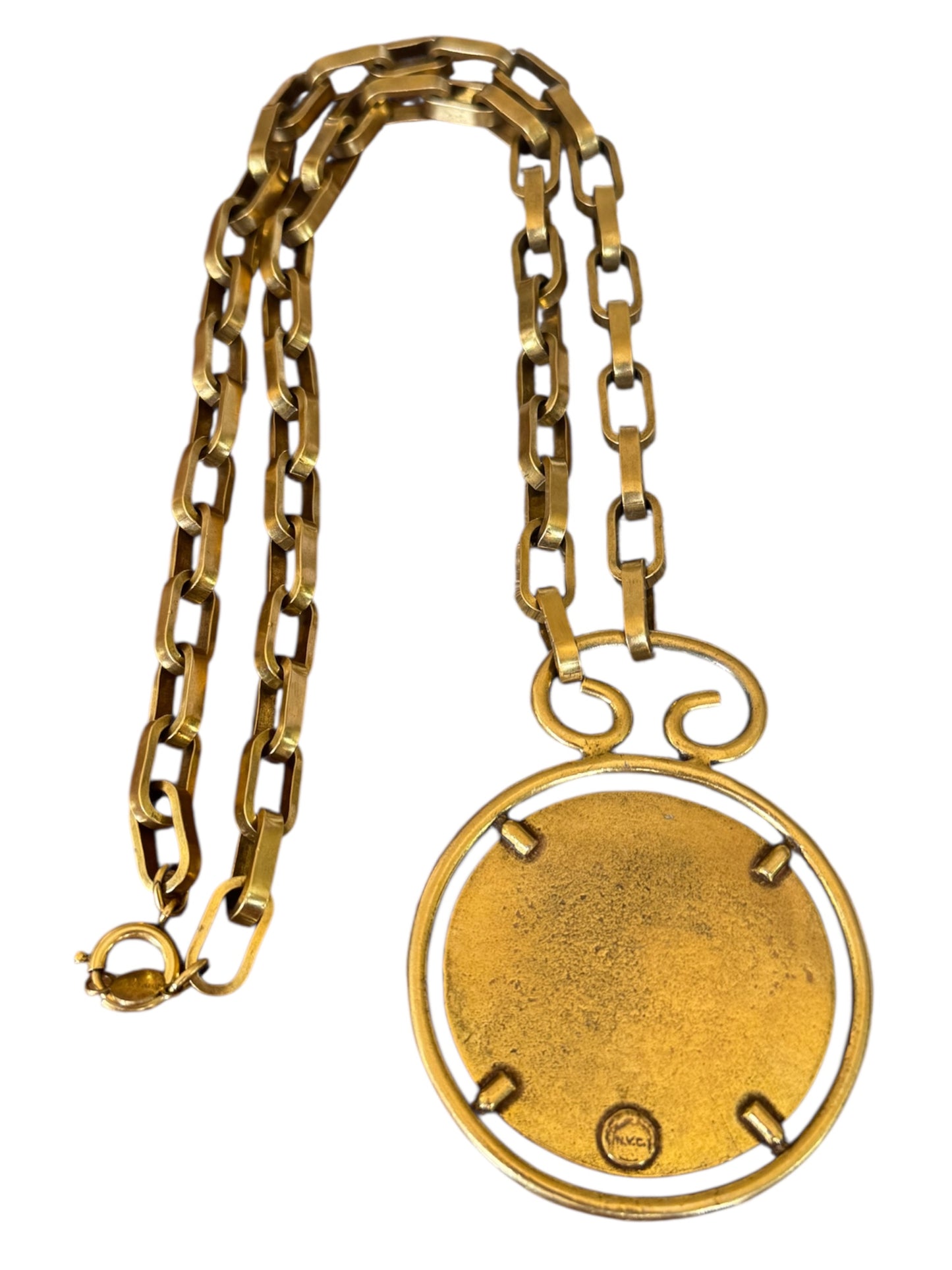 Accessocraft NYC Gold Medallion Necklace – Chunky Chain, Large Crest Pendant, Signed Statement Jewelry