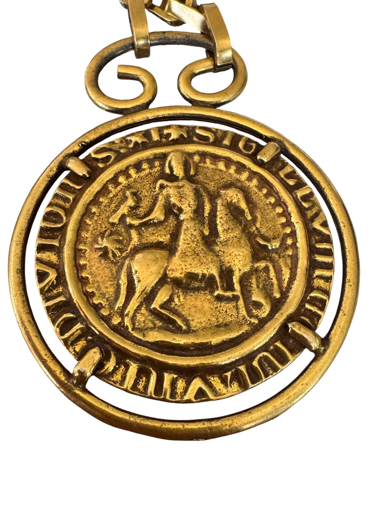 Accessocraft NYC Gold Medallion Necklace – Chunky Chain, Large Crest Pendant, Signed Statement Jewelry