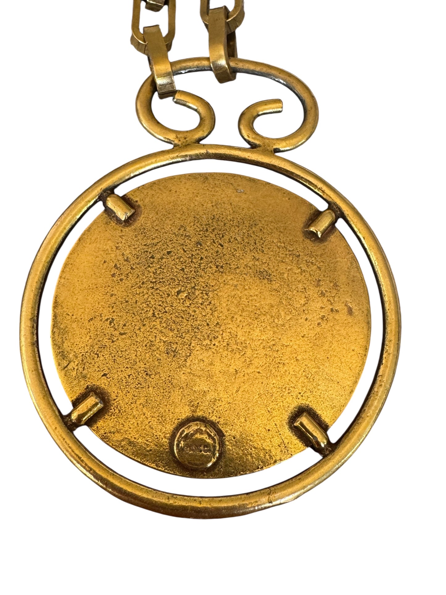 Accessocraft NYC Gold Medallion Necklace – Chunky Chain, Large Crest Pendant, Signed Statement Jewelry